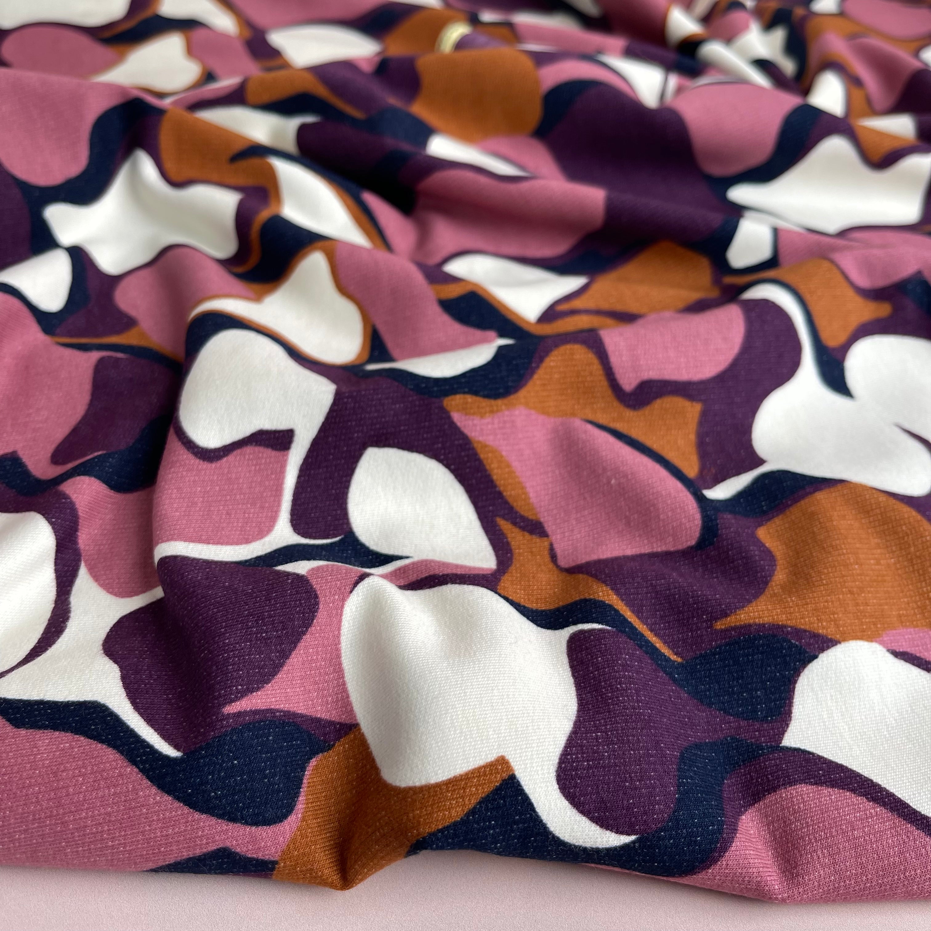 Abstract Shapes in Mauve Peach Soft Cotton Sweat-shirting Fabric