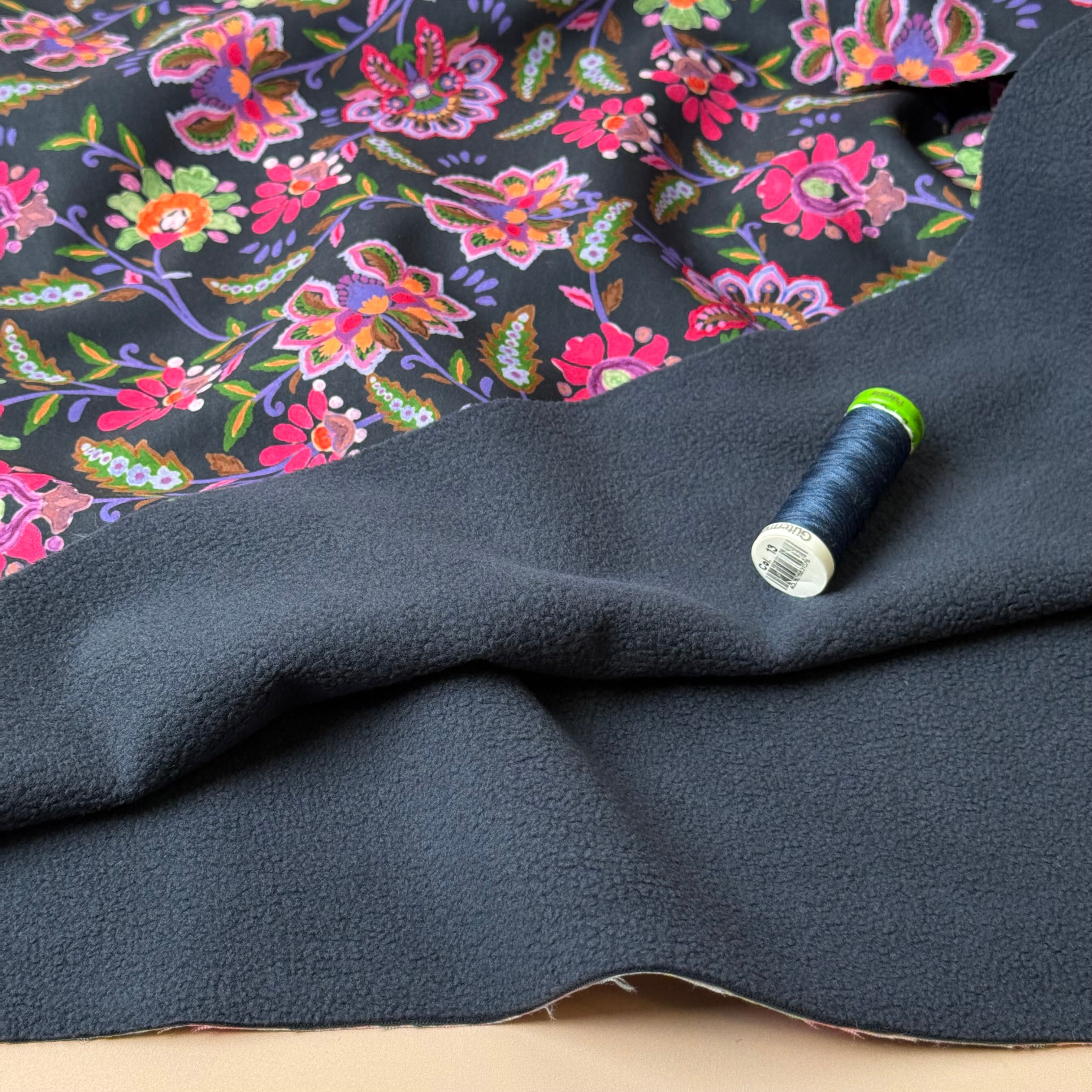 Abstract Floral in Navy Soft Shell Fleece Fabric