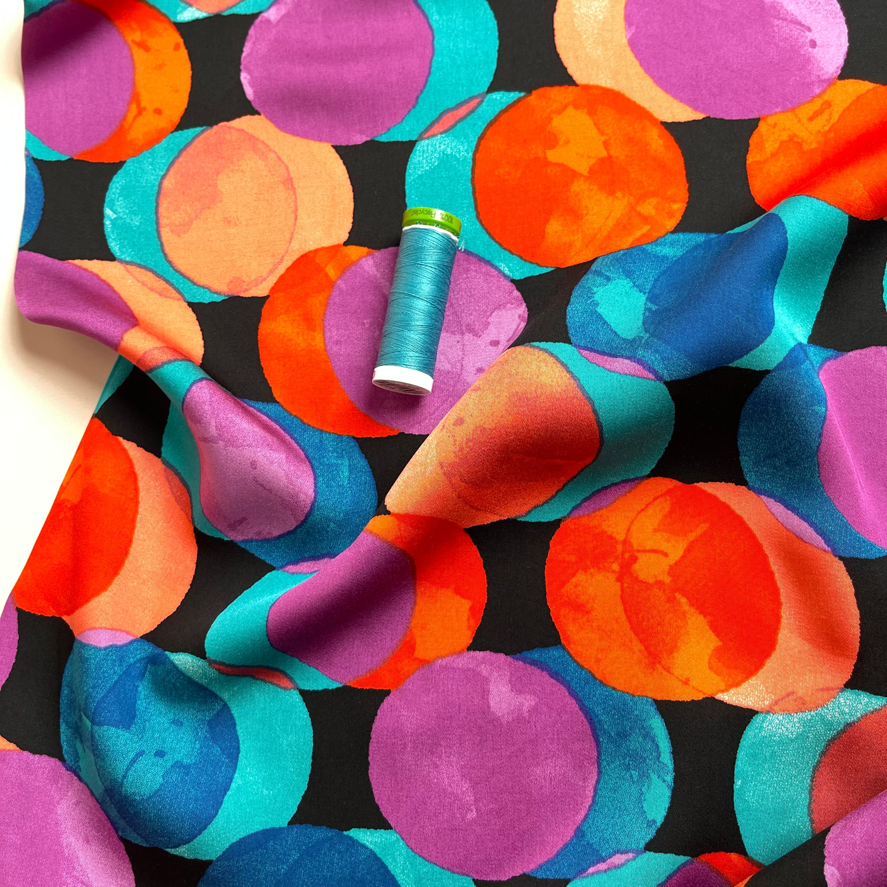 Watercolour Dots in Pink and Blue Viscose Sateen Fabric