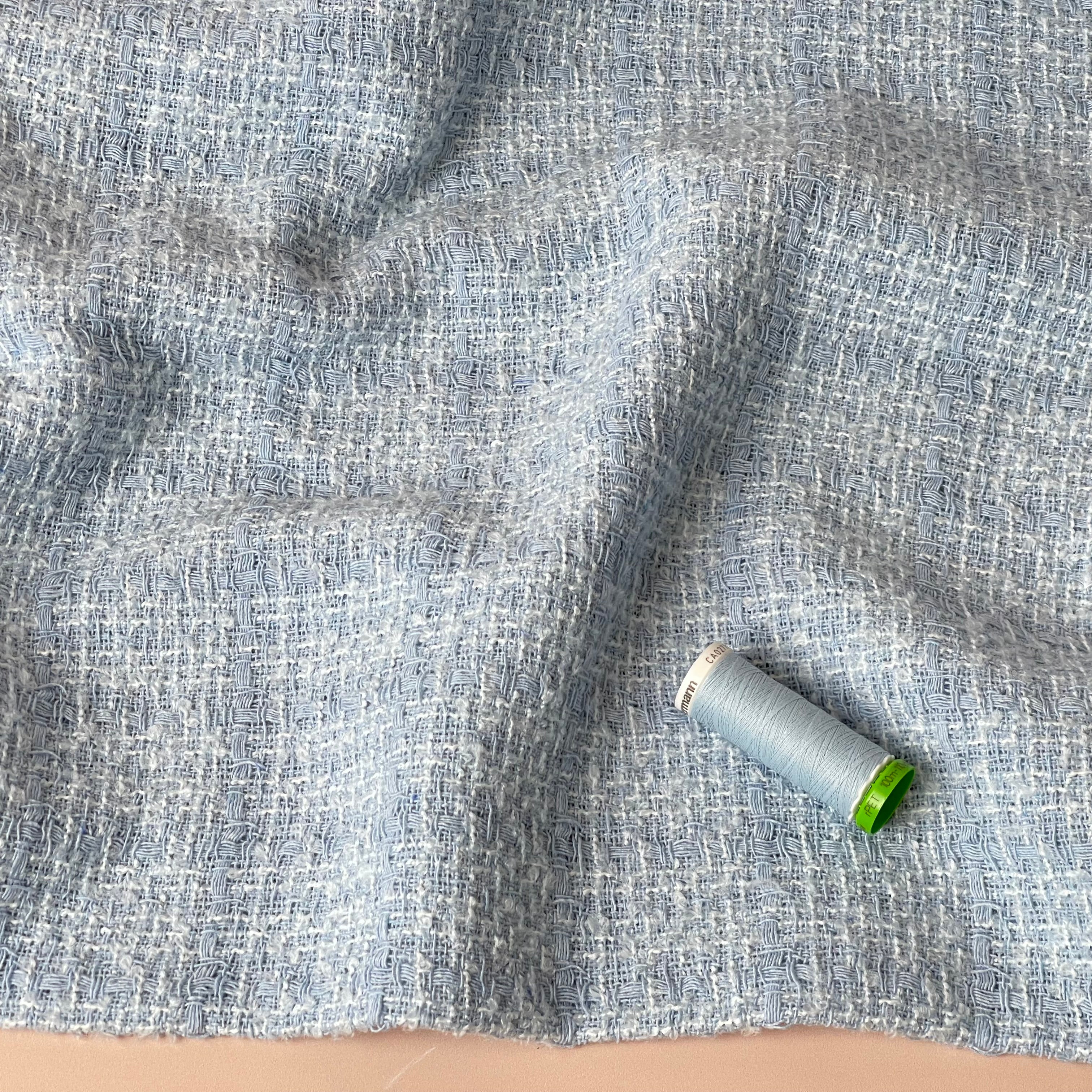 Coco Yarn Dyed Blue Cotton Blend Boucle Fabric