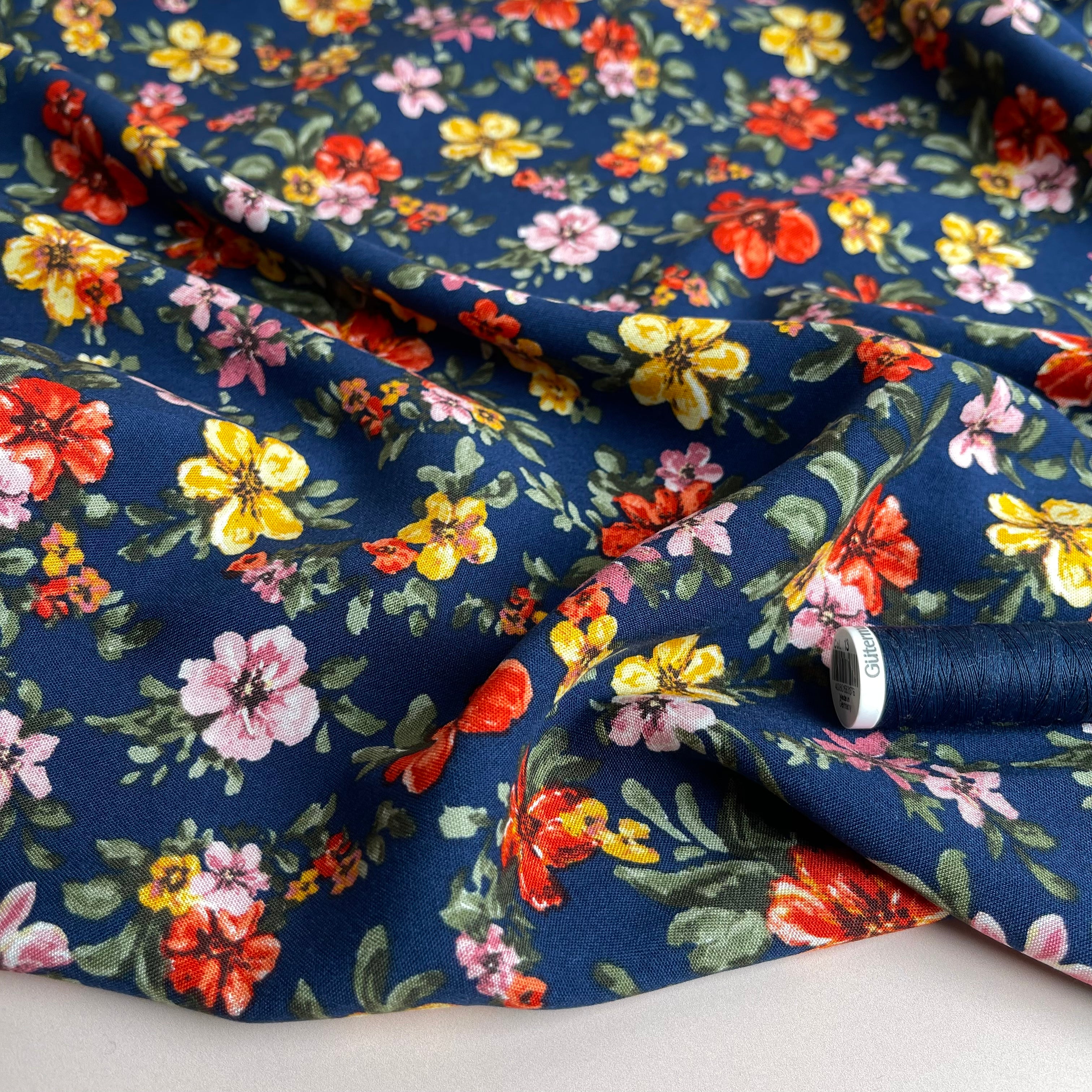 Floral Eve Navy Rayon Viscose Fabric
