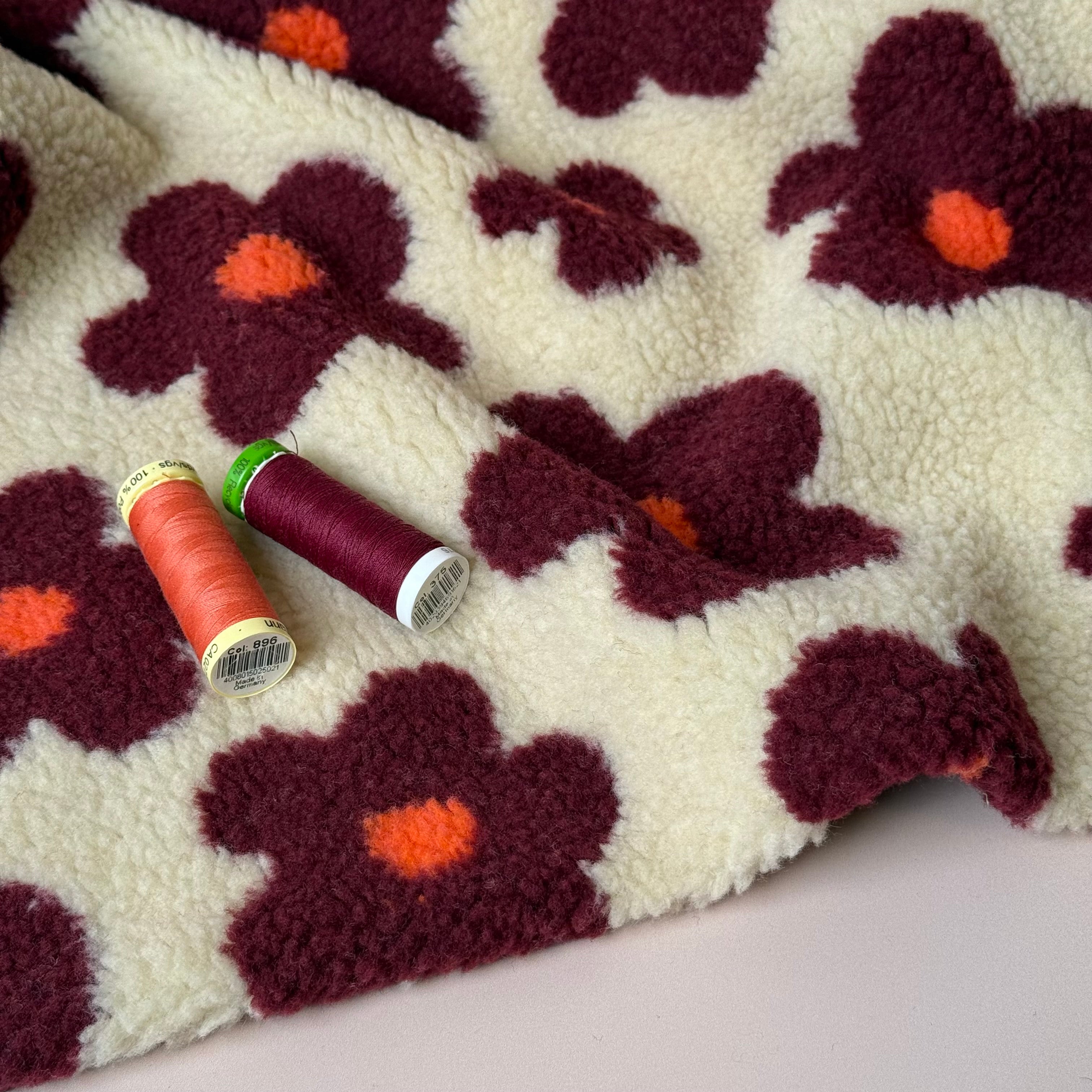 Flowers on Beige Teddy Coating Fabric