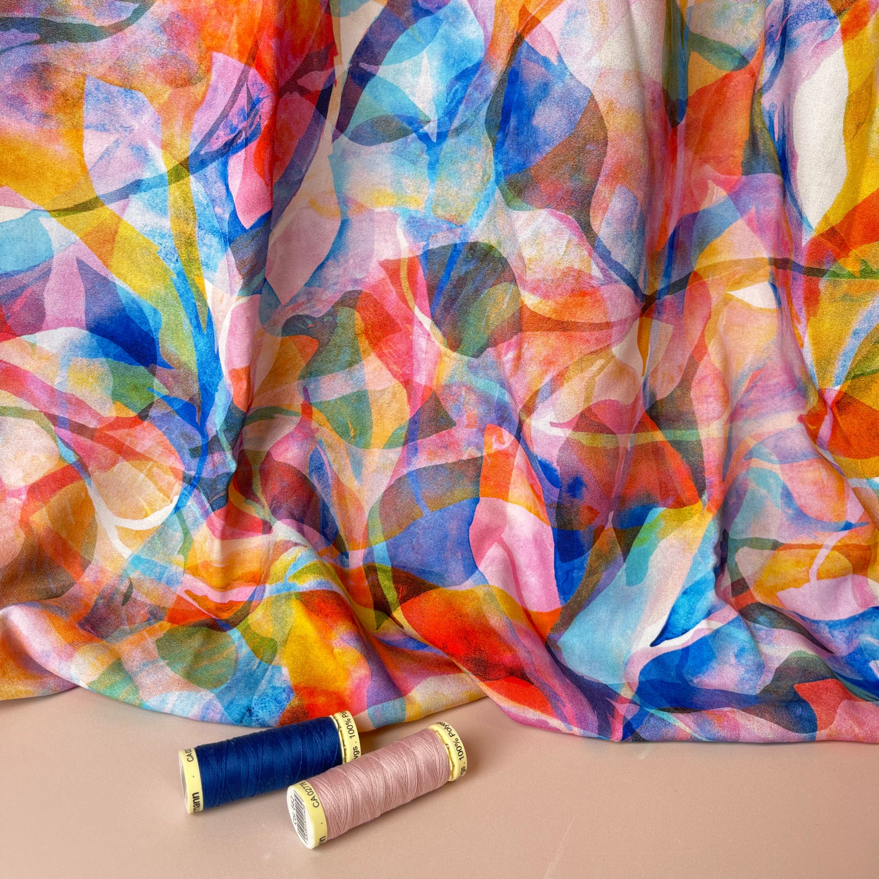 Summer Party - Painted Foliage Sunrise Original Viscose Fabric