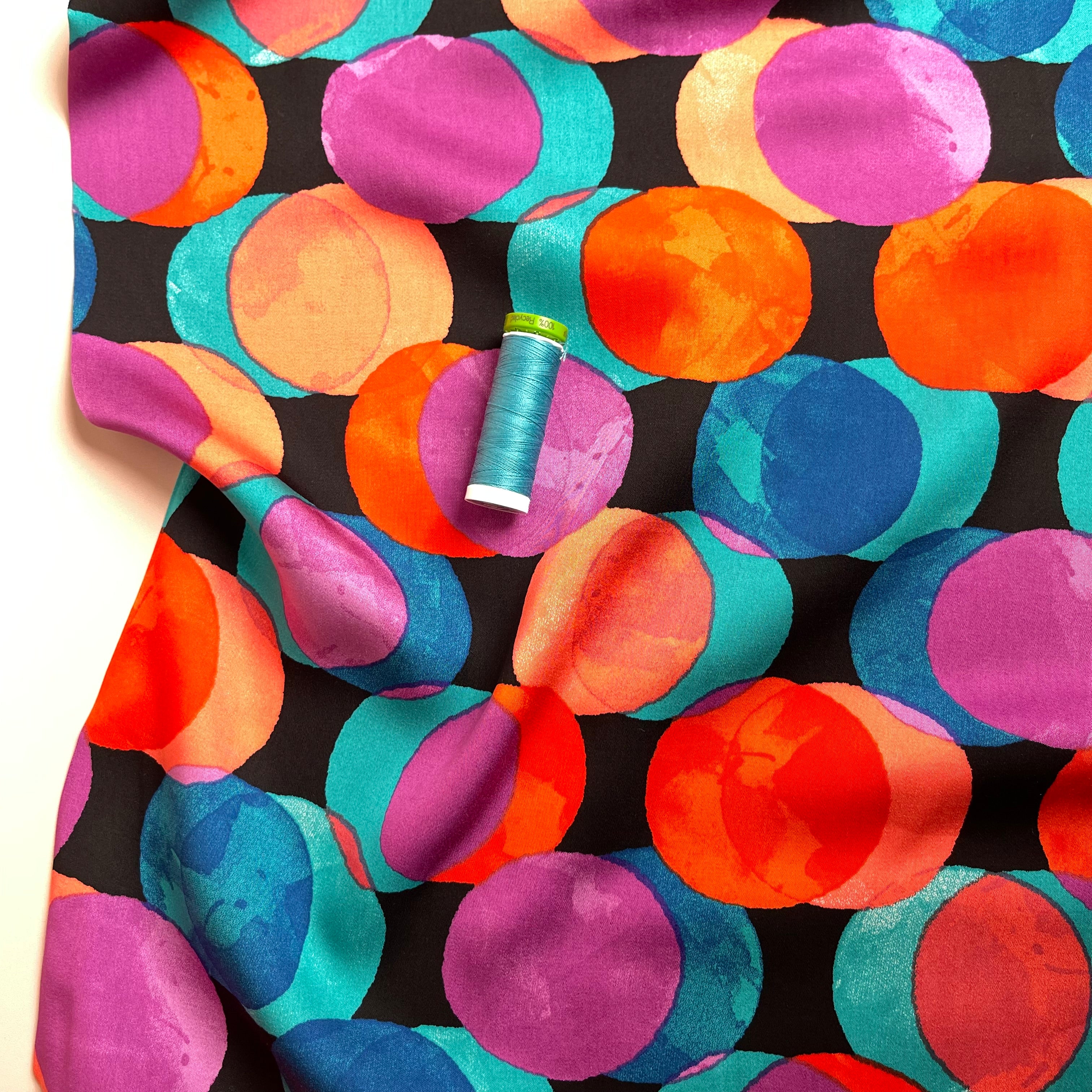 Watercolour Dots in Pink and Blue Viscose Sateen Fabric