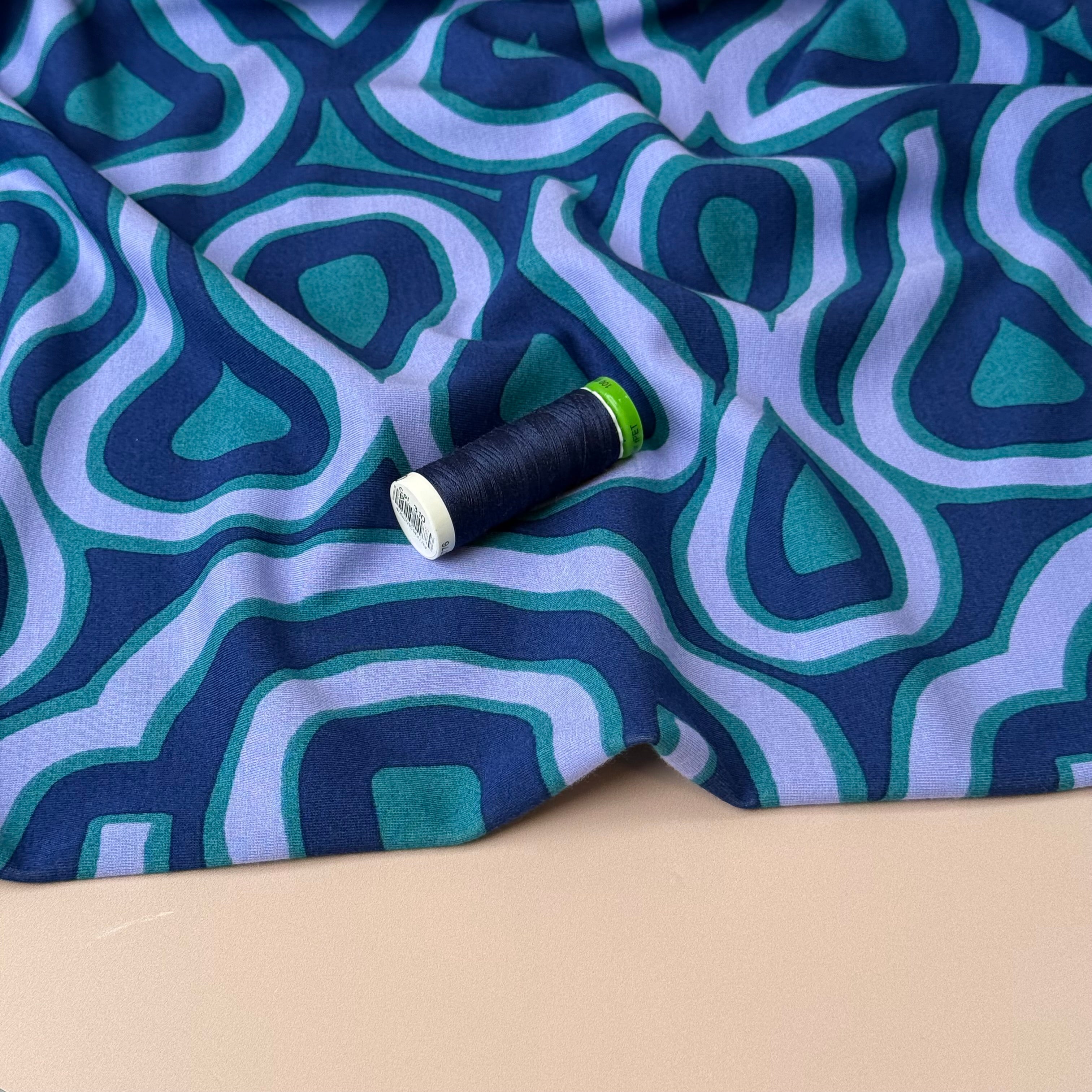 Graphic Swirls Viscose Ponte Roma Double Knit Fabric