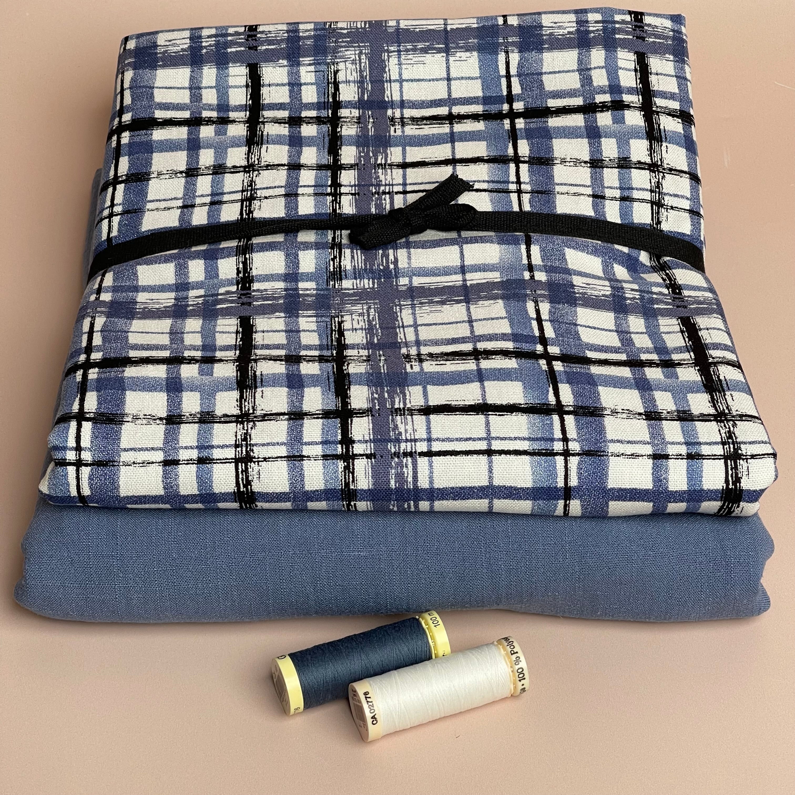 Make an Outfit Colour Bundle - Hand painted Check Viscose Linen with Flow Linen