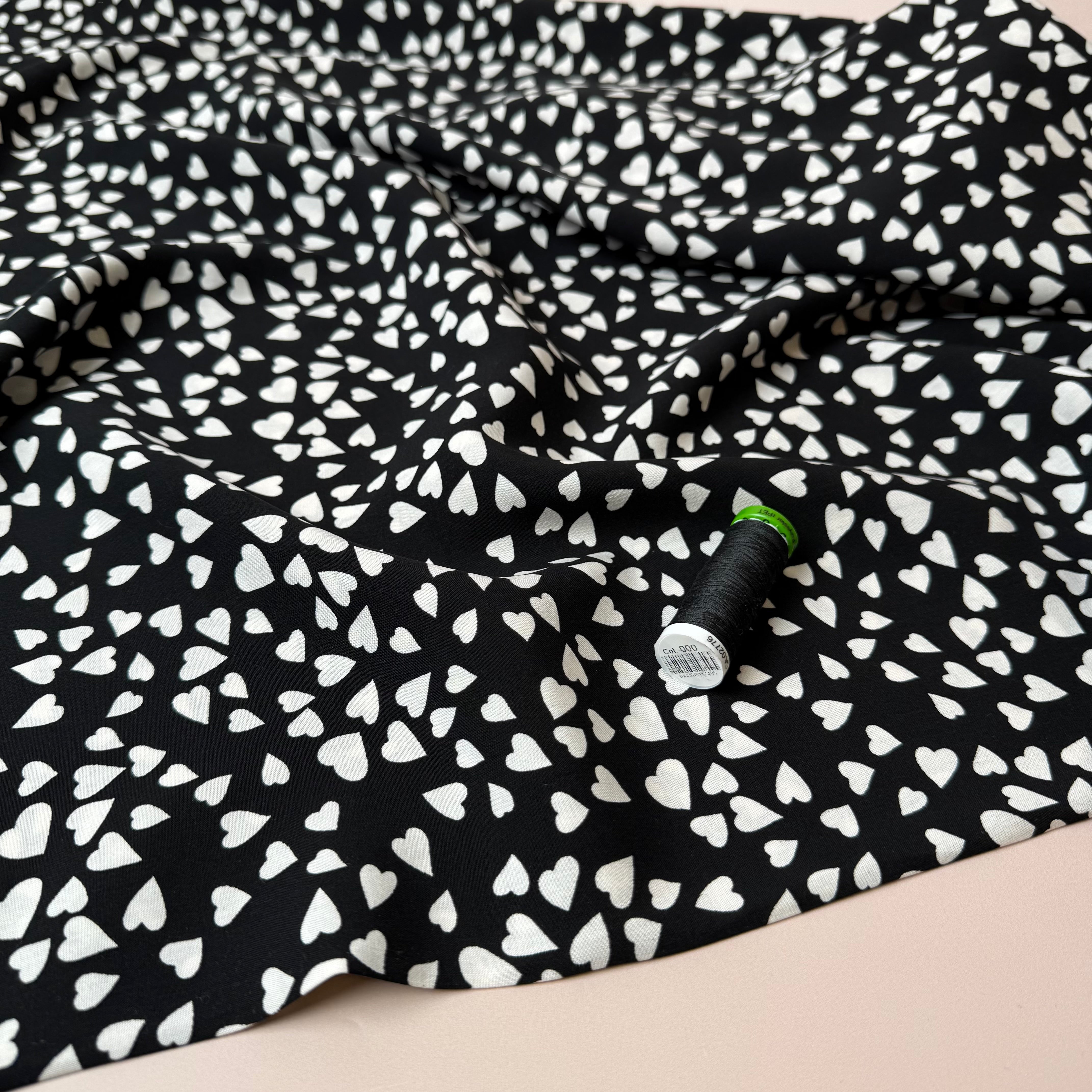 Shower of Hearts in Black LENZING™ ECOVERO™ Viscose Fabric