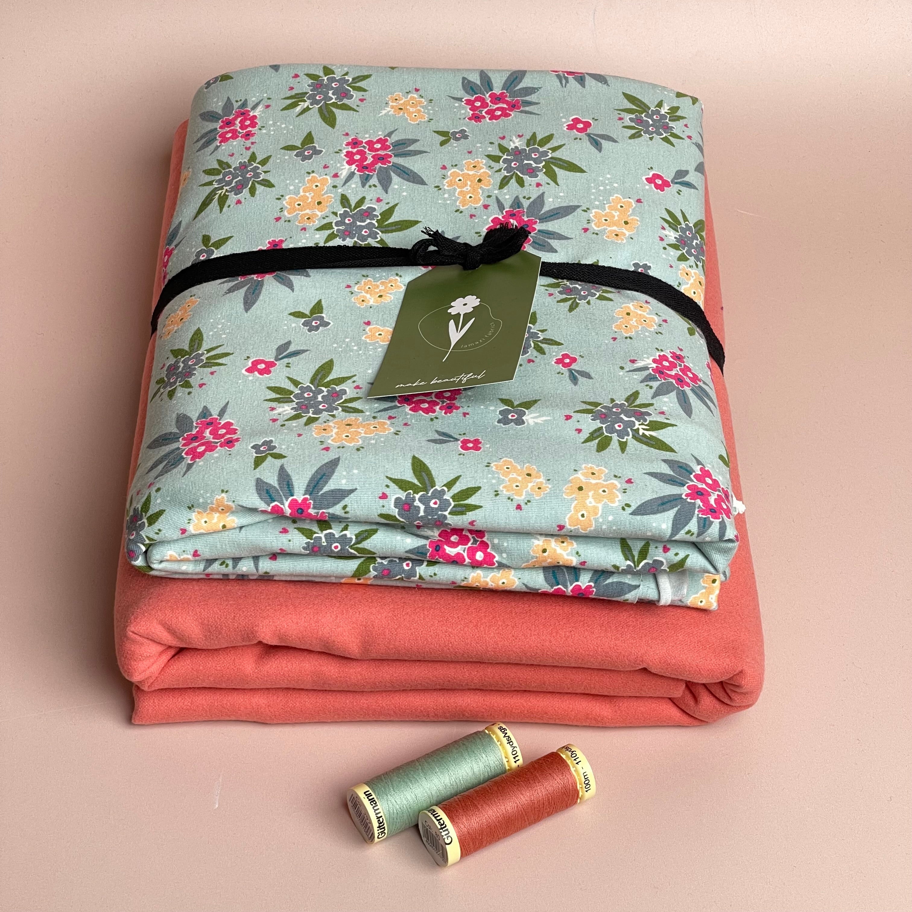 Limited Edition - Luxury Pyjama Kit with Printed Cotton Jersey and Pink Clay Flannel