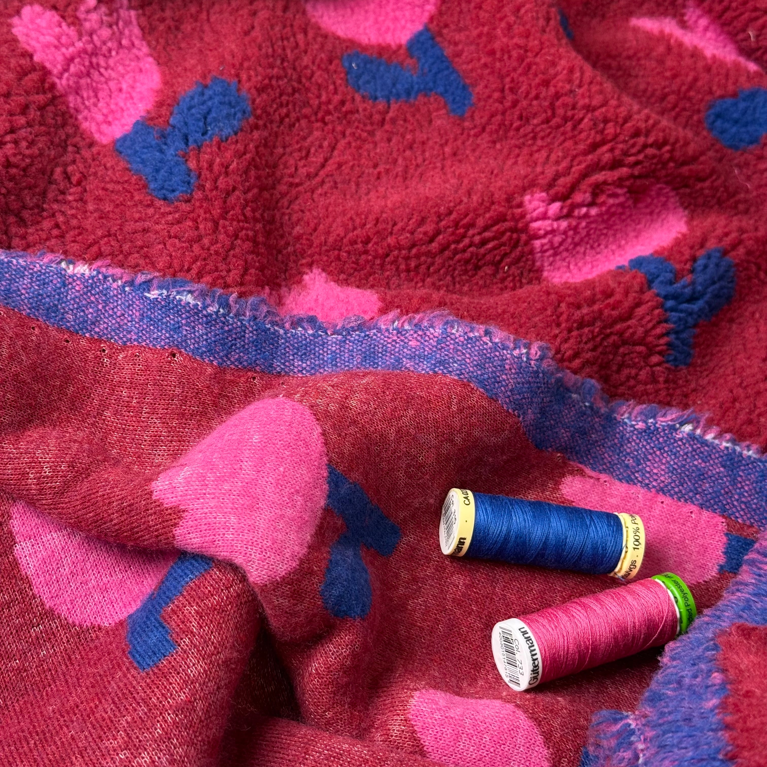Poppies on Dark Red Teddy Coating Fabric