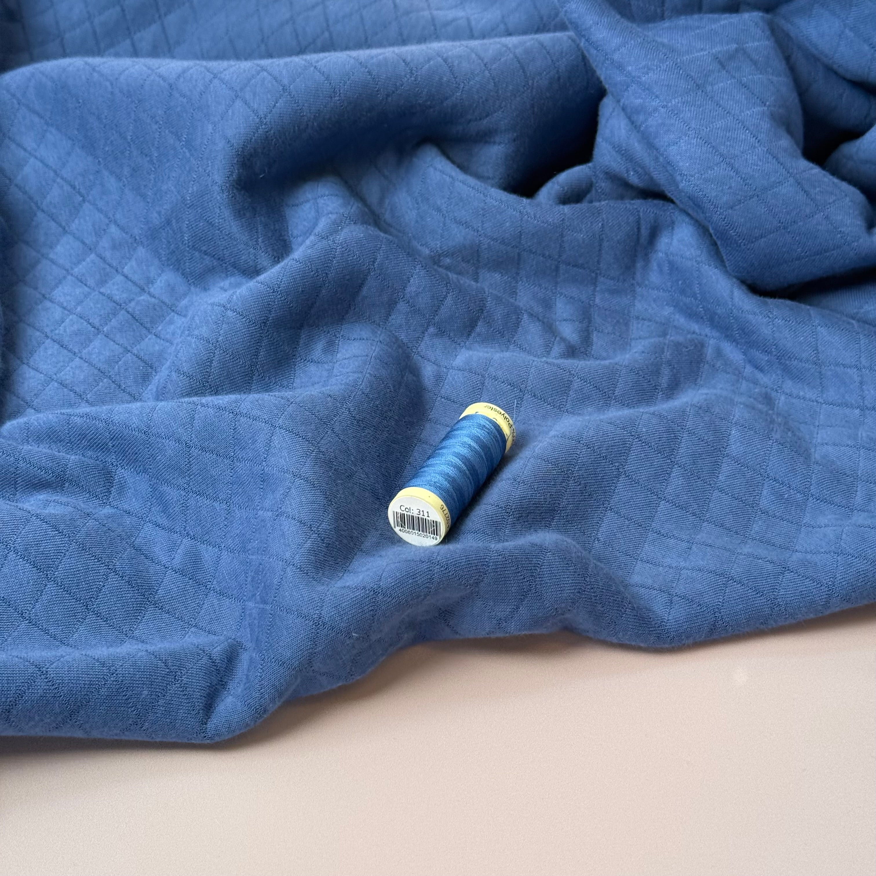 Diamond Jacquard Quilted Knit in Denim Blue