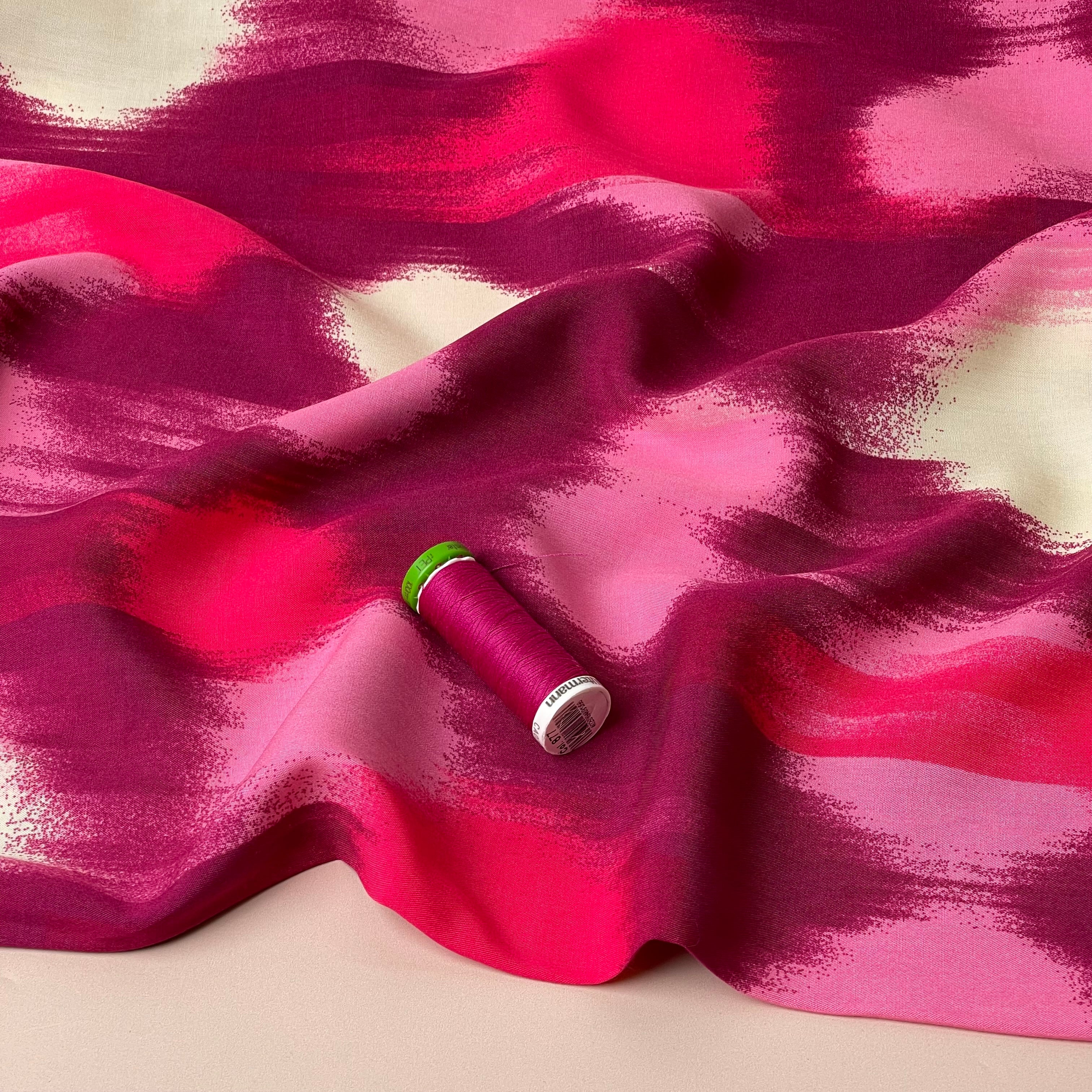 Painterly Spots Pink Viscose Poplin Fabric