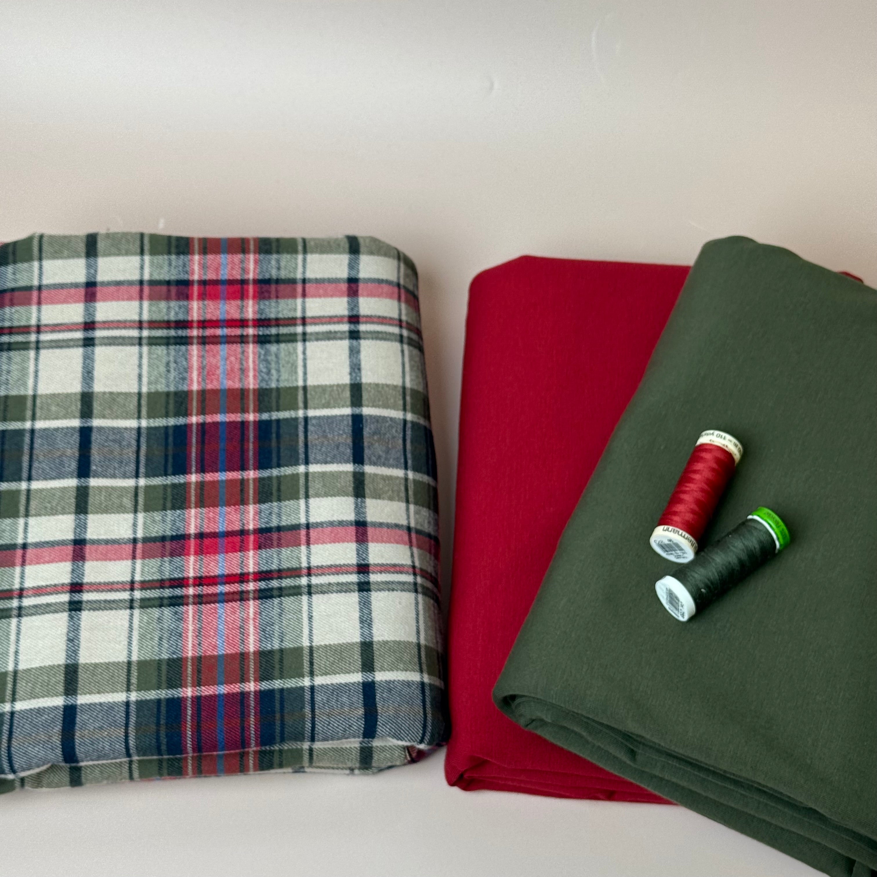 Limited Edition - Luxury Pyjama Kit with Red & Khaki Checked Cotton Flannel and Jersey