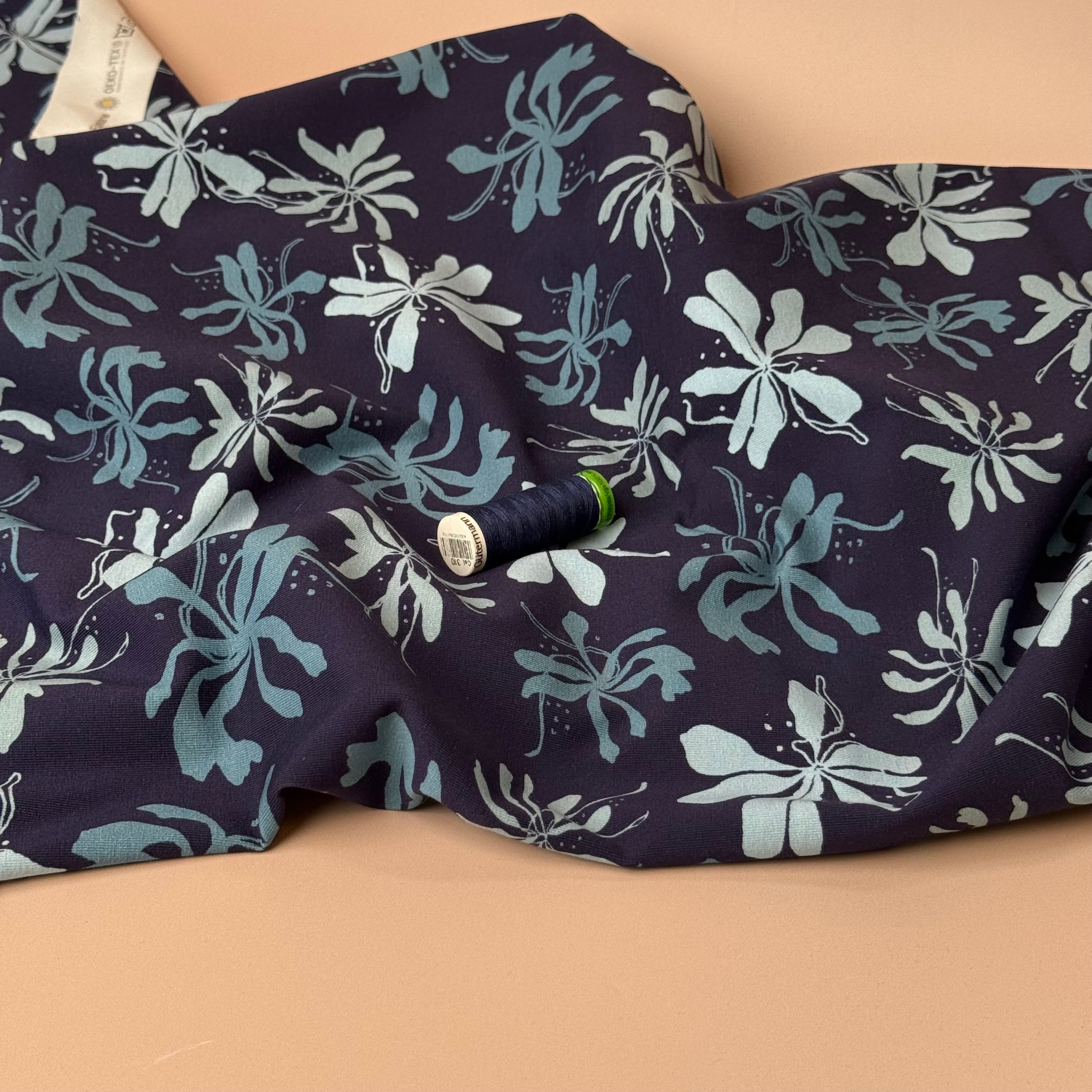 Danish Design - Blue Flowers on Navy Cotton Jersey