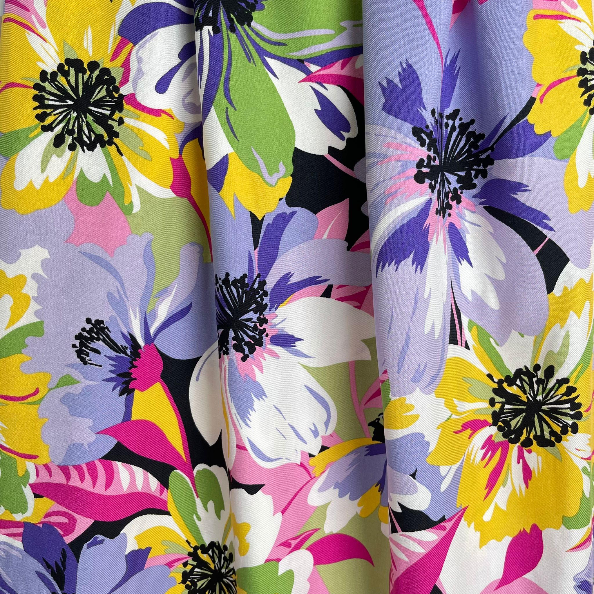 Joyful Blooms Purple Viscose Twill Fabric