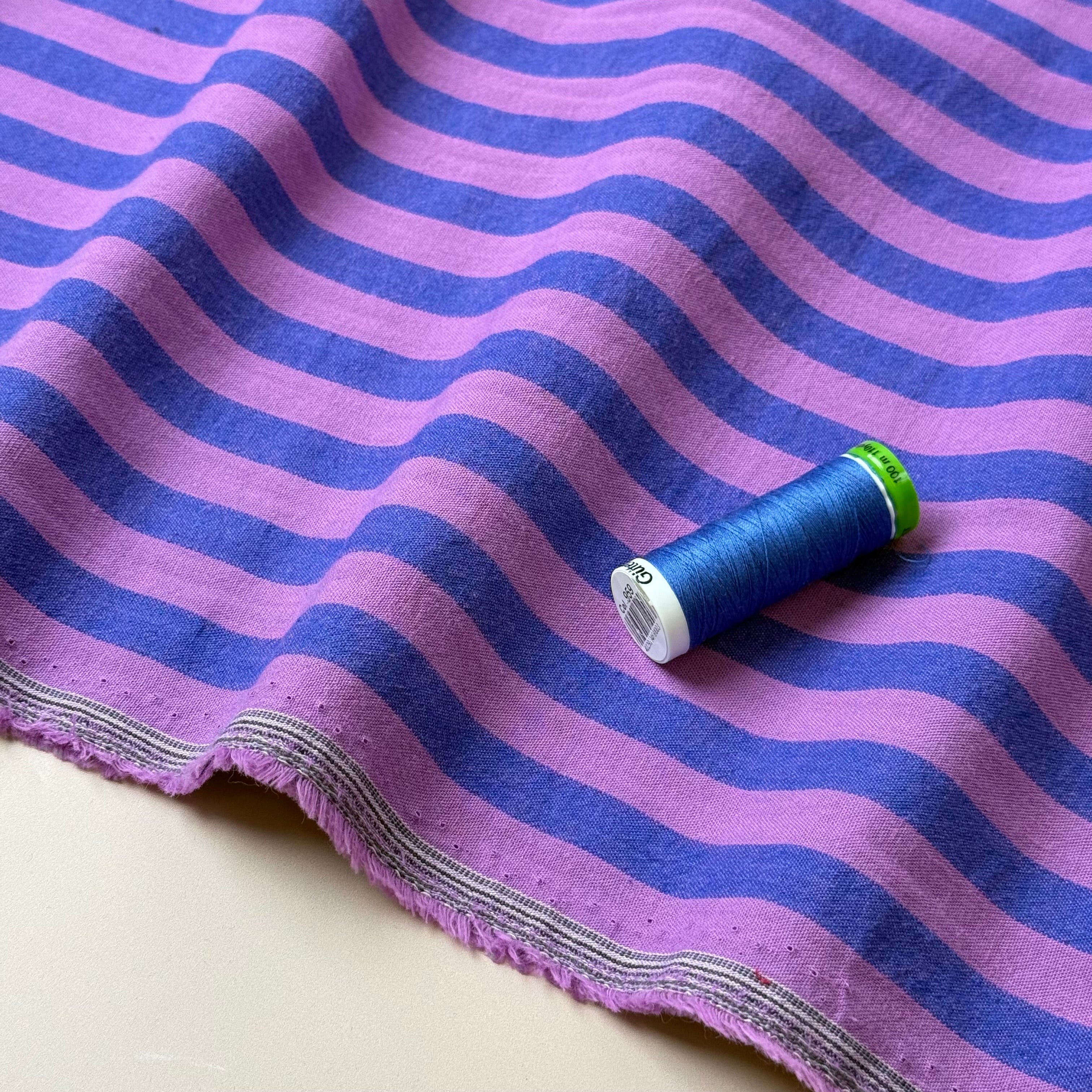 Yarn Dyed French Mauve Stripes Washed Cotton Fabric