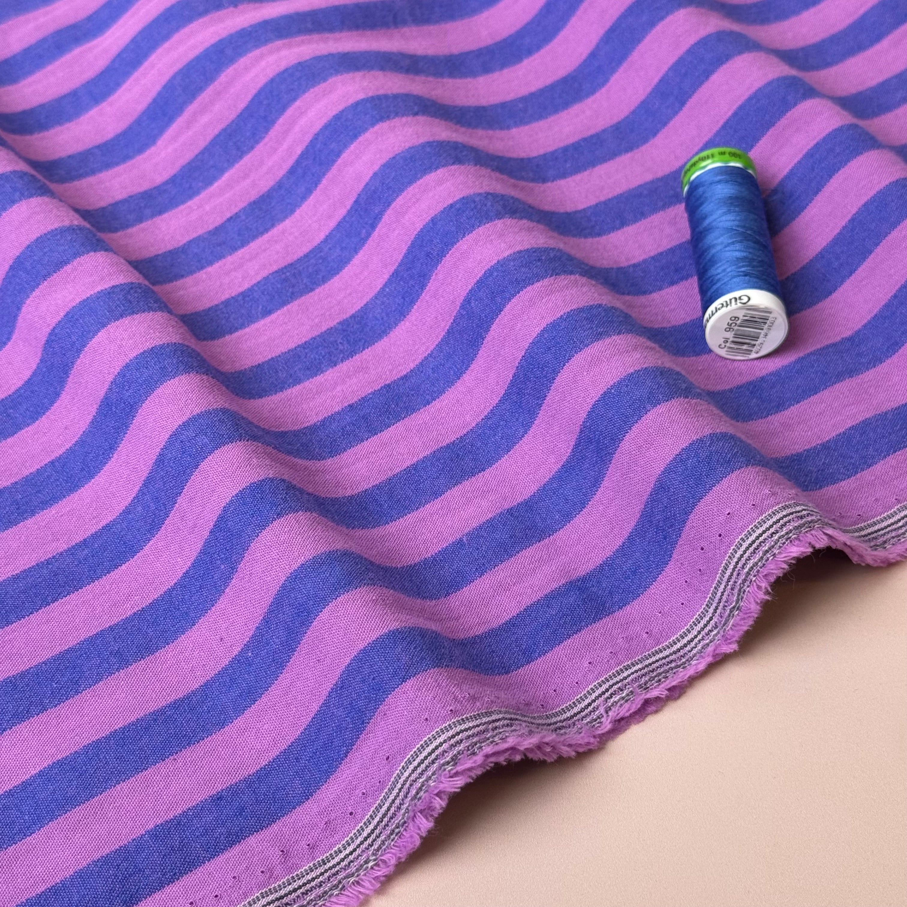 Yarn Dyed French Mauve Stripes Washed Cotton Fabric