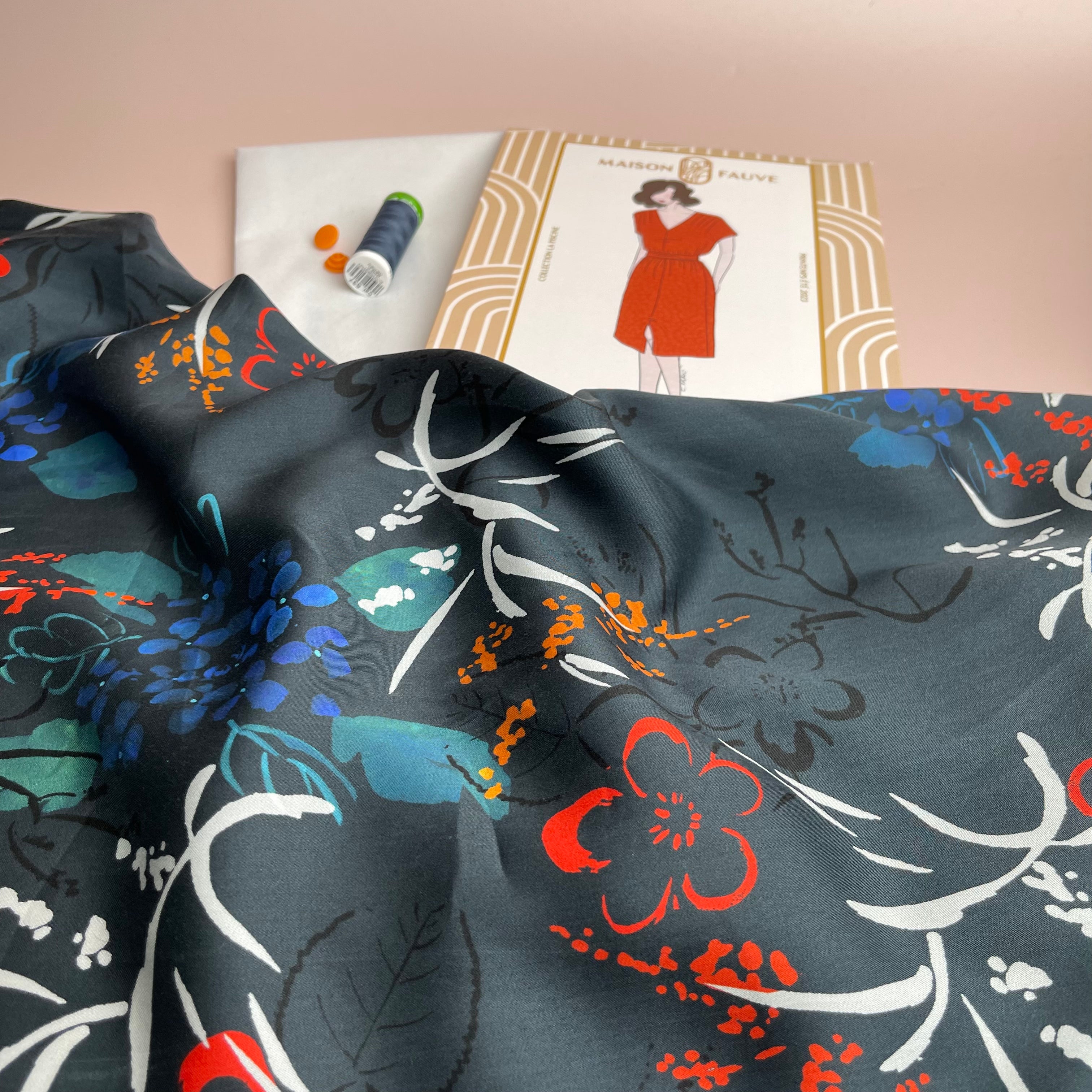 Sewing Kit - The Transat Dress in Midnight Blooms TENCEL™ Sateen