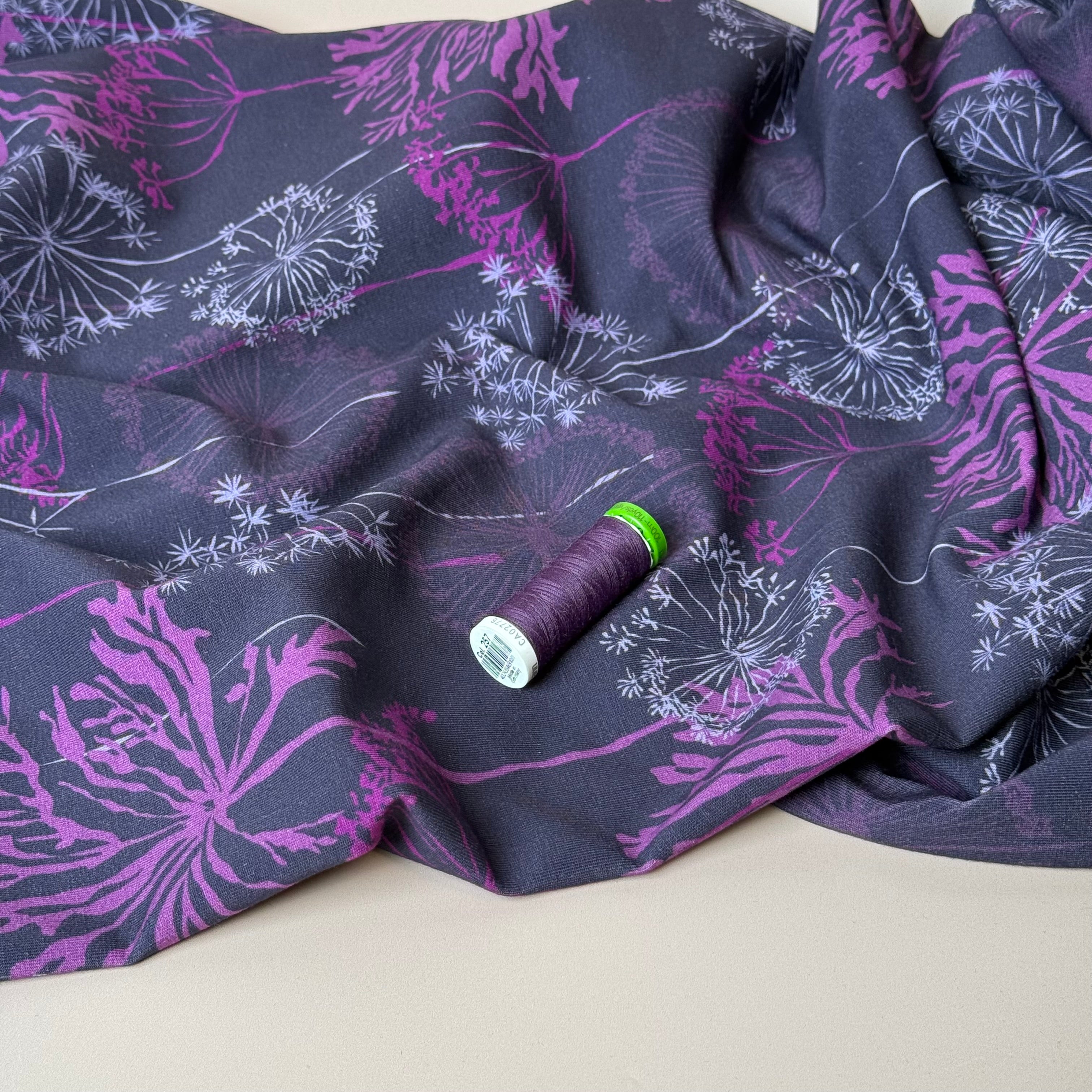 Danish Design - Autumn Seeds on Purple Cotton Jersey Fabric