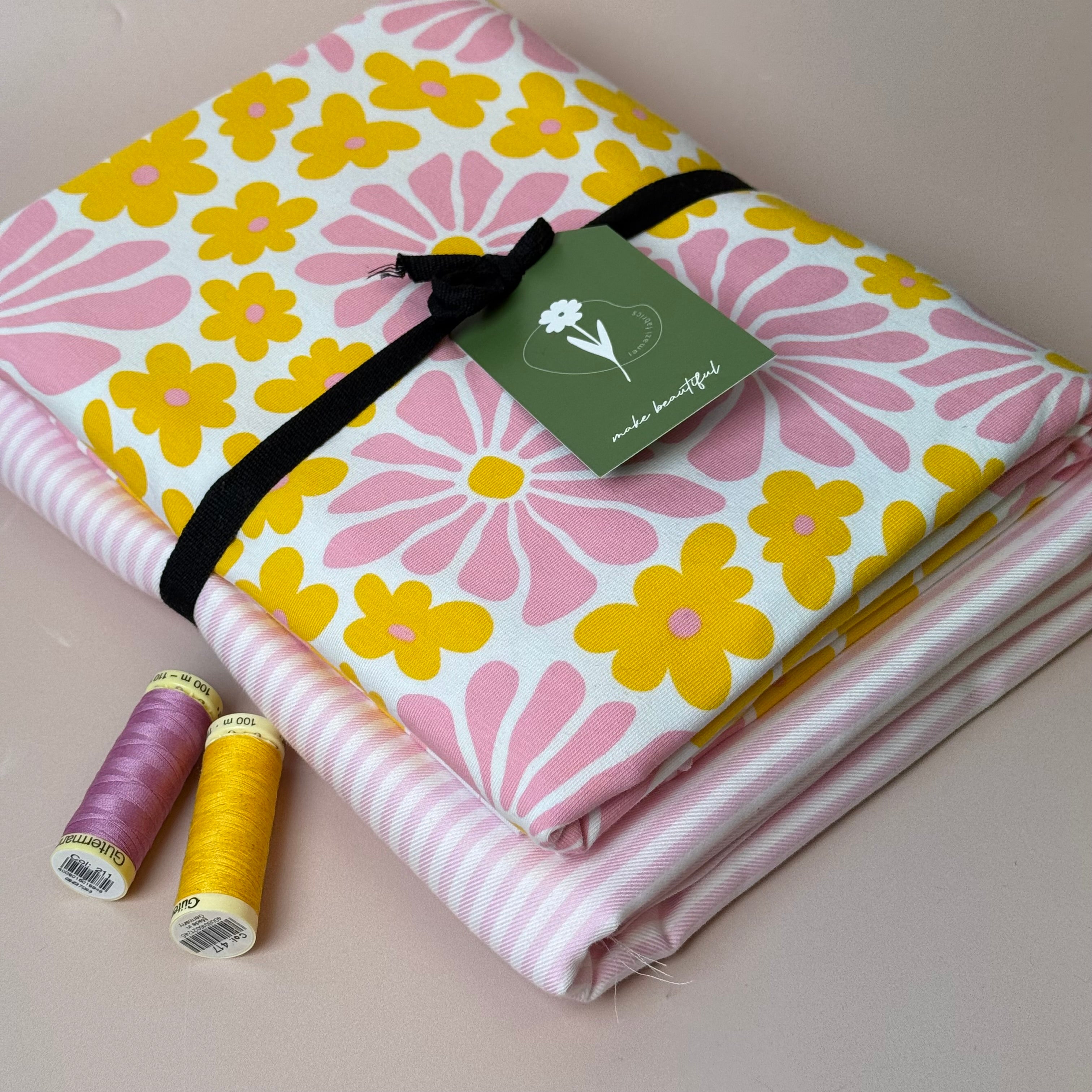 Limited Edition - Luxury Pyjama Kit with Pink Stripe Cotton and Flower Jersey