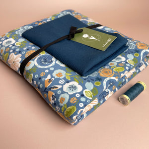 Colour Bundles - Floral Sketch Blue French Terry and Ribbing Fabrics