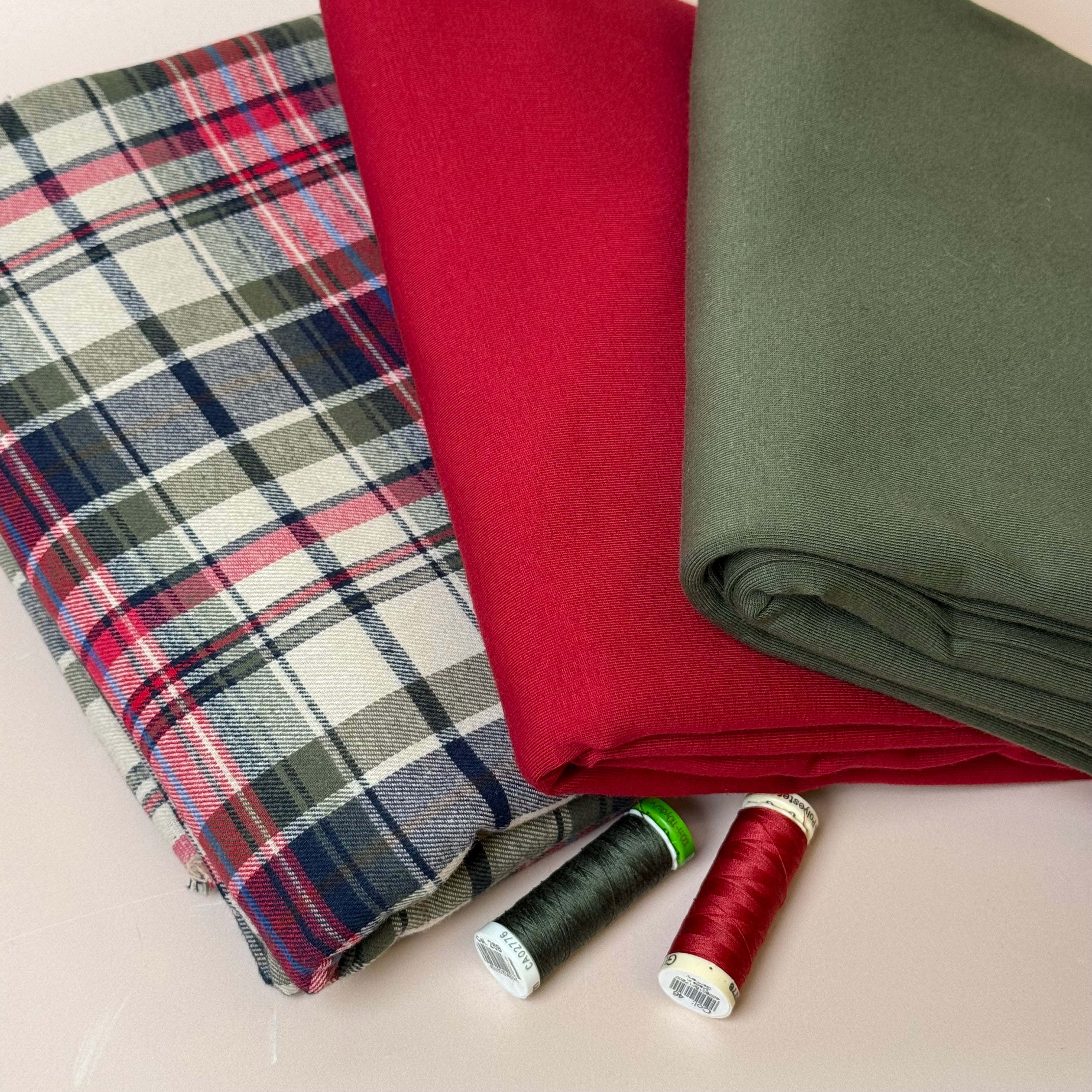 Limited Edition - Luxury Pyjama Kit with Red & Khaki Checked Cotton Flannel and Jersey