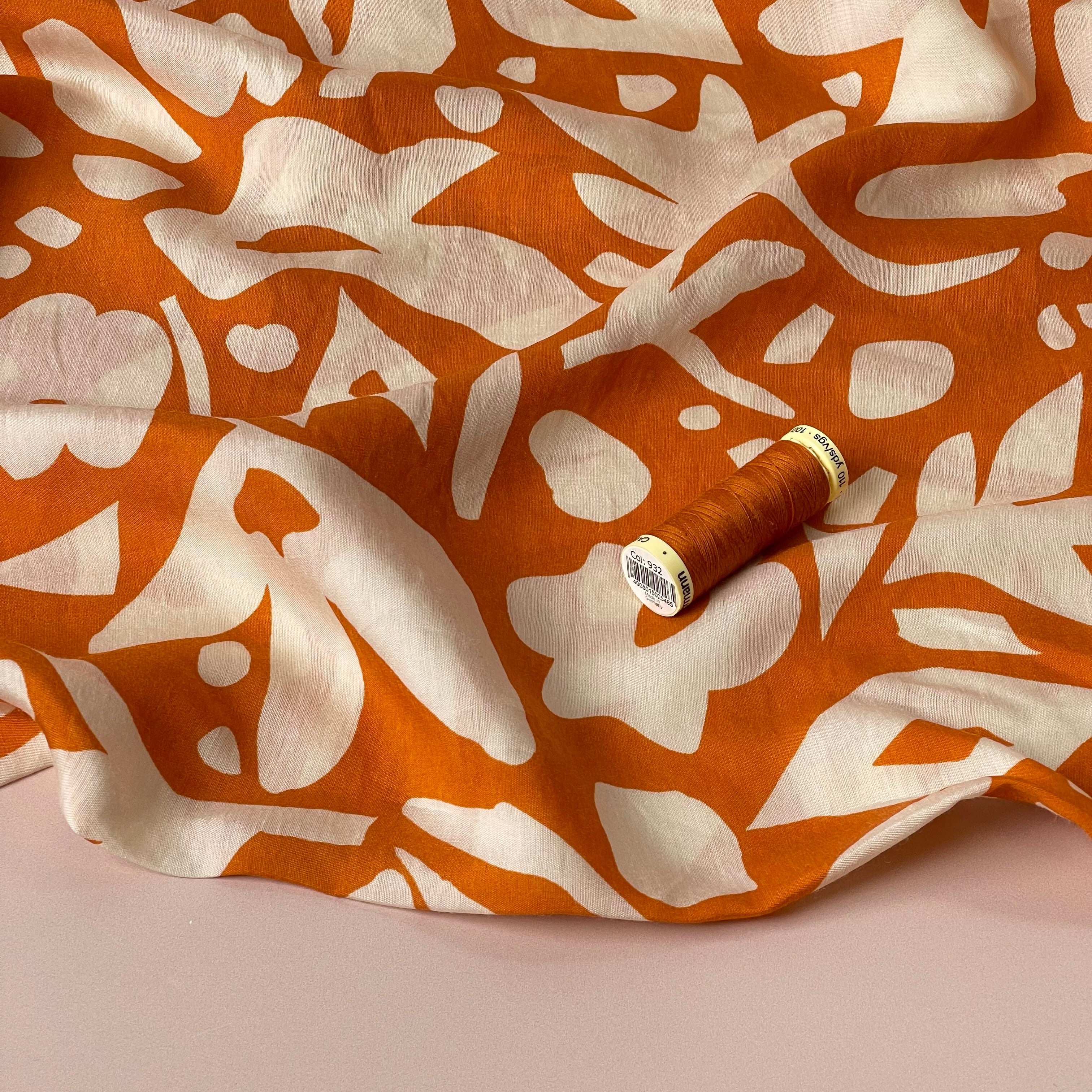 Graphic Foliage Earthy Orange Viscose Blend Fabric