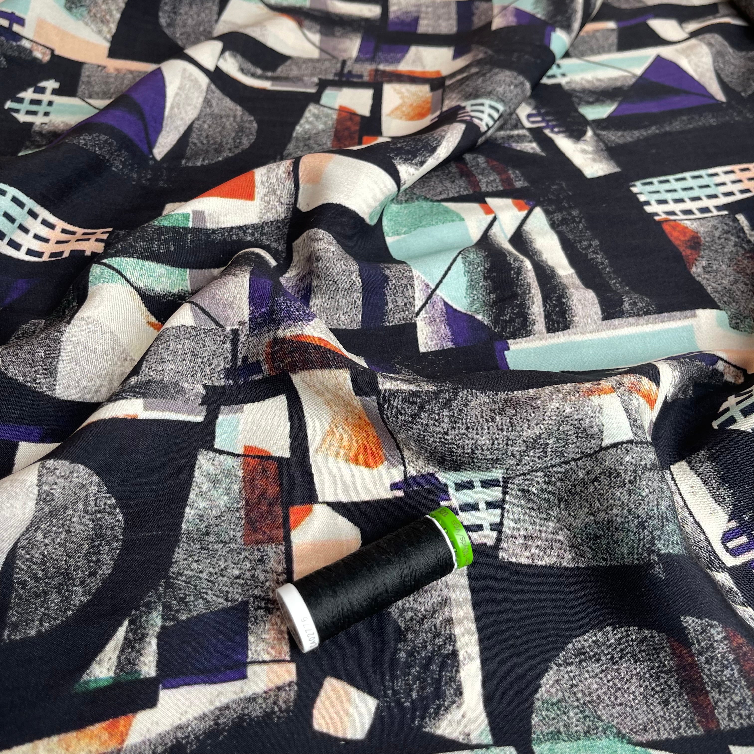 Dark Street Houses Viscose Fabric