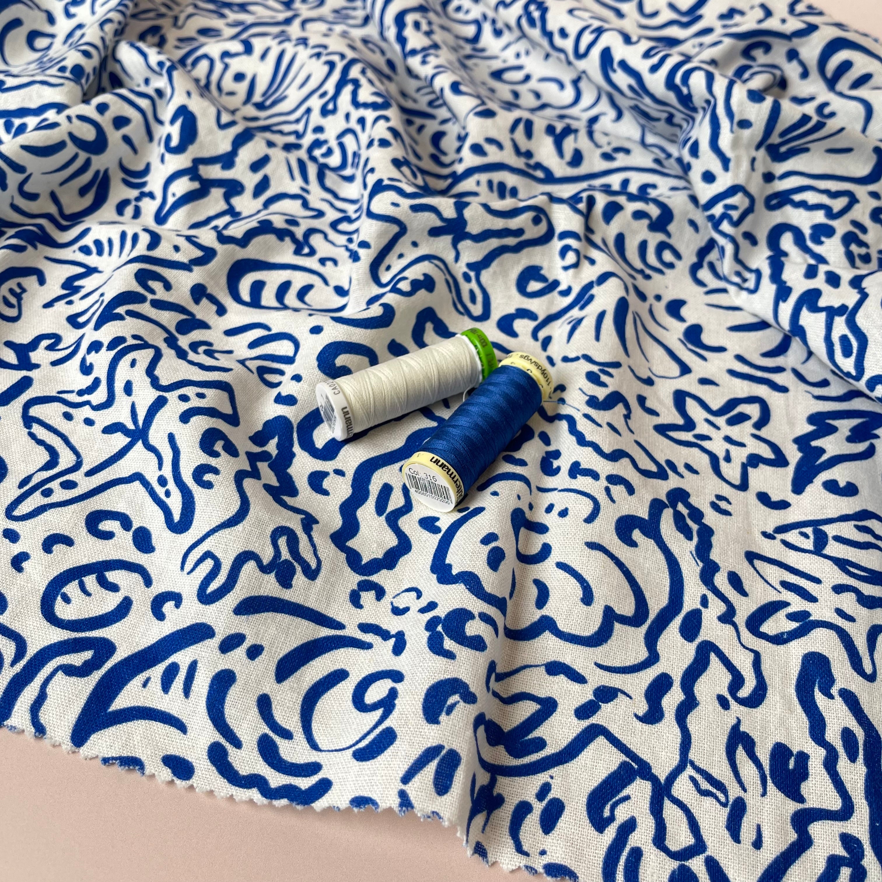 Adventure - Sealife Off-White Linen Viscose Blend Fabric
