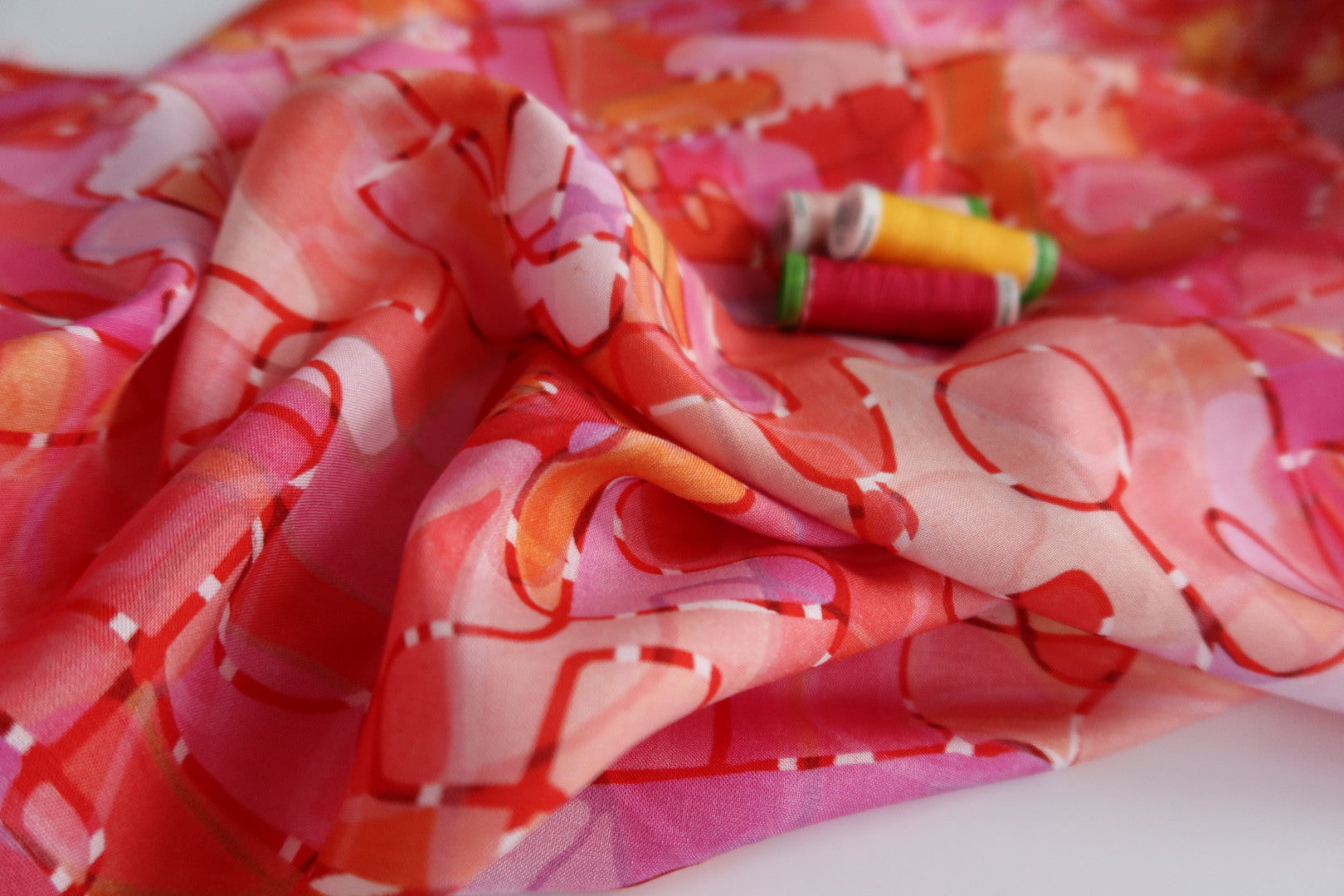 Paint Red from Circle Lines Rayon Fabric