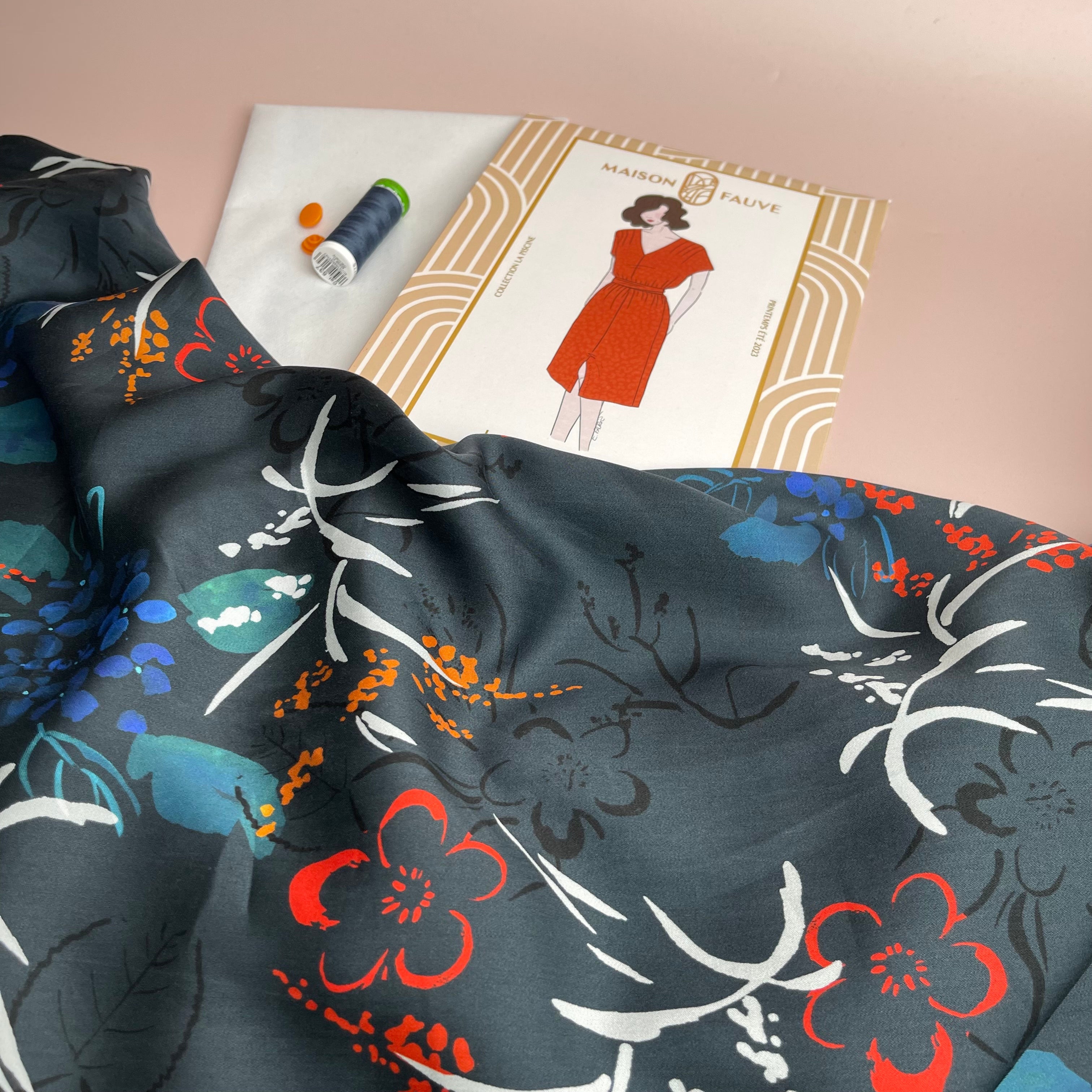 Sewing Kit - The Transat Dress in Midnight Blooms TENCEL™ Sateen