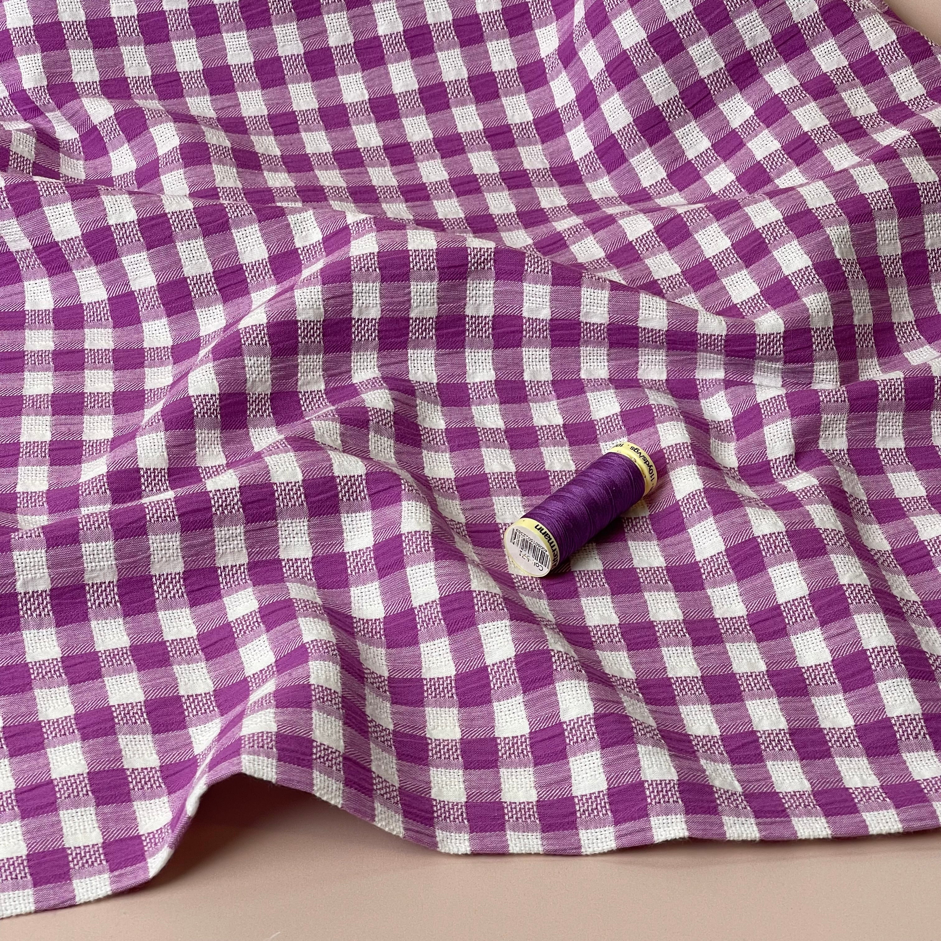 Cyclamen Gingham Cotton Seersucker Fabric