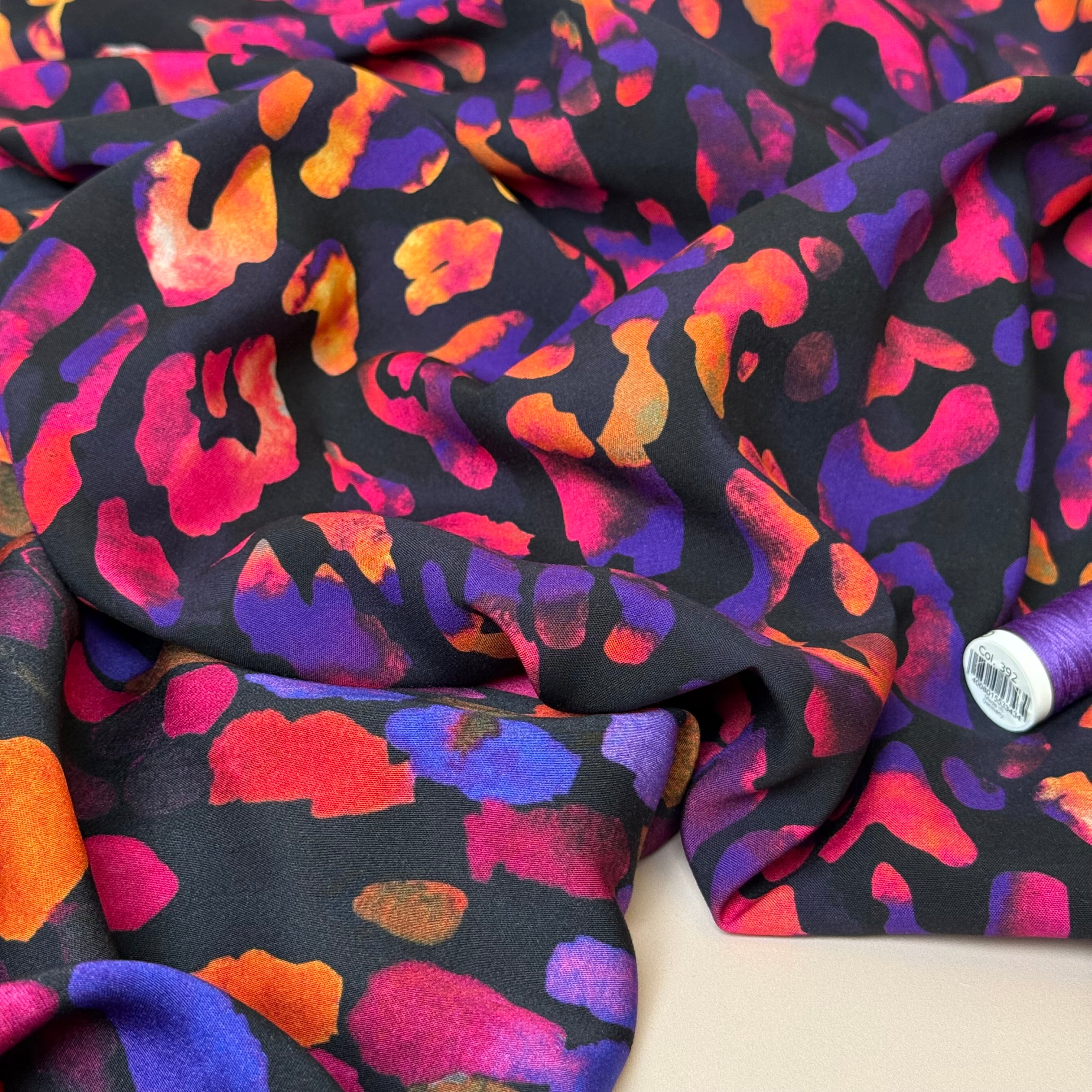 Leopard Print in Purple Night Viscose Fabric