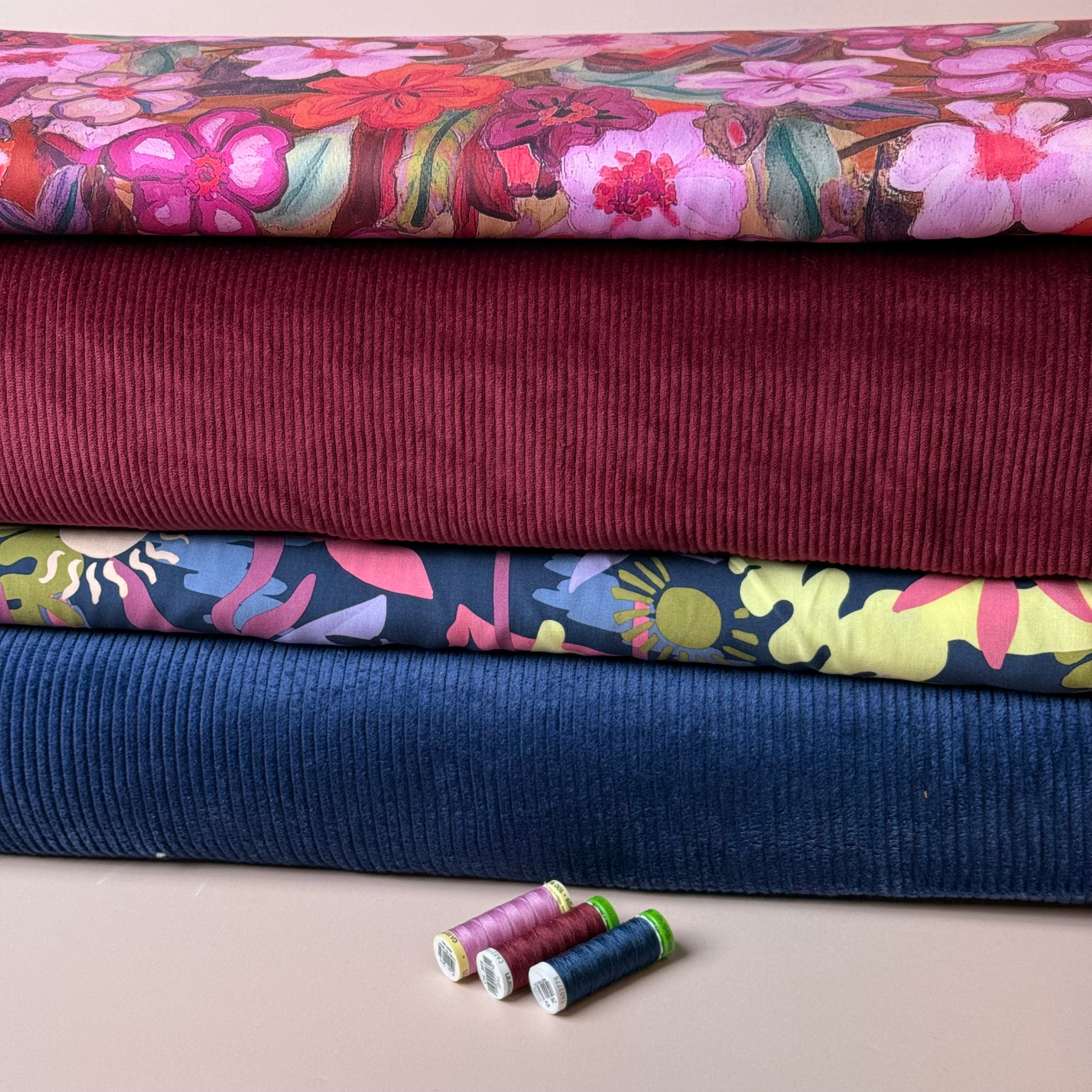 Autumn Resort on Navy LENZING™ ECOVERO™ Viscose Fabric