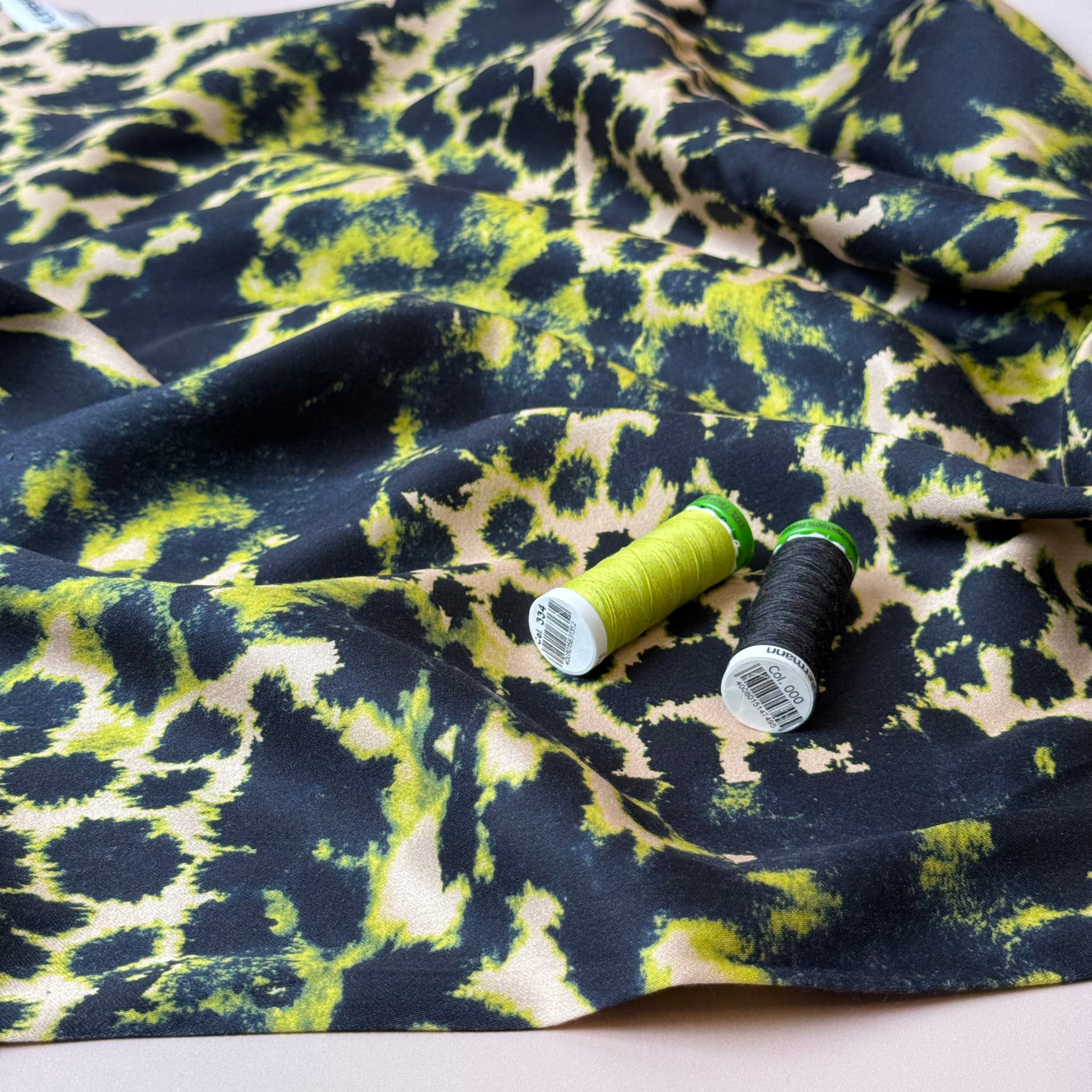 Lime Animal Print Viscose Sateen Fabric