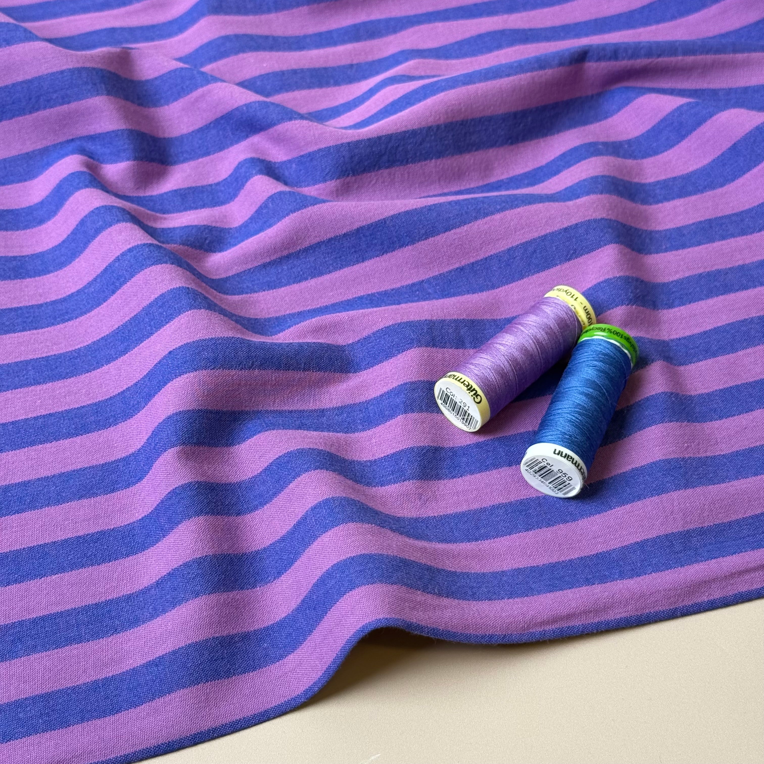 Yarn Dyed French Mauve Stripes Washed Cotton Fabric