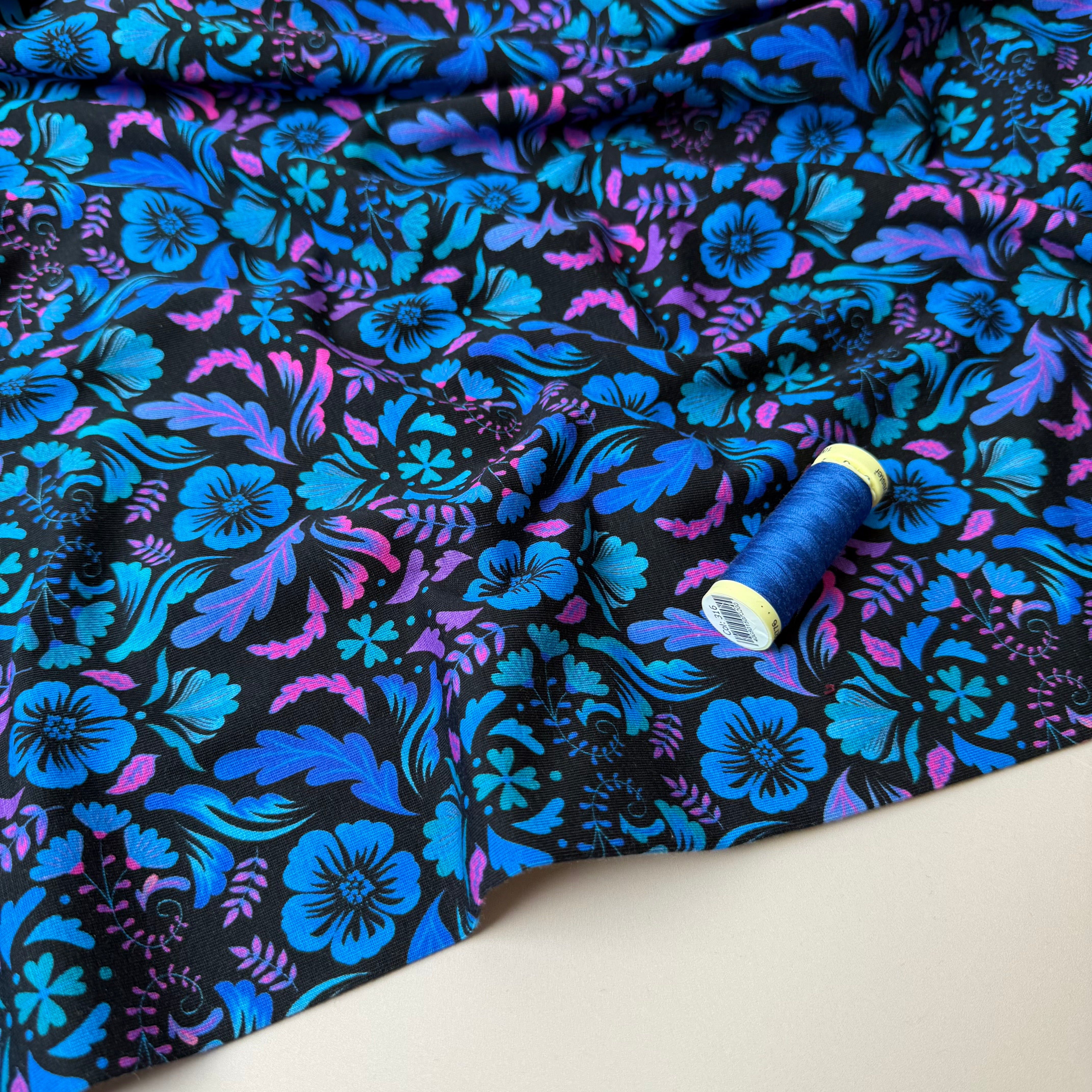 Autumn Serenity Navy Cotton Jersey Fabric