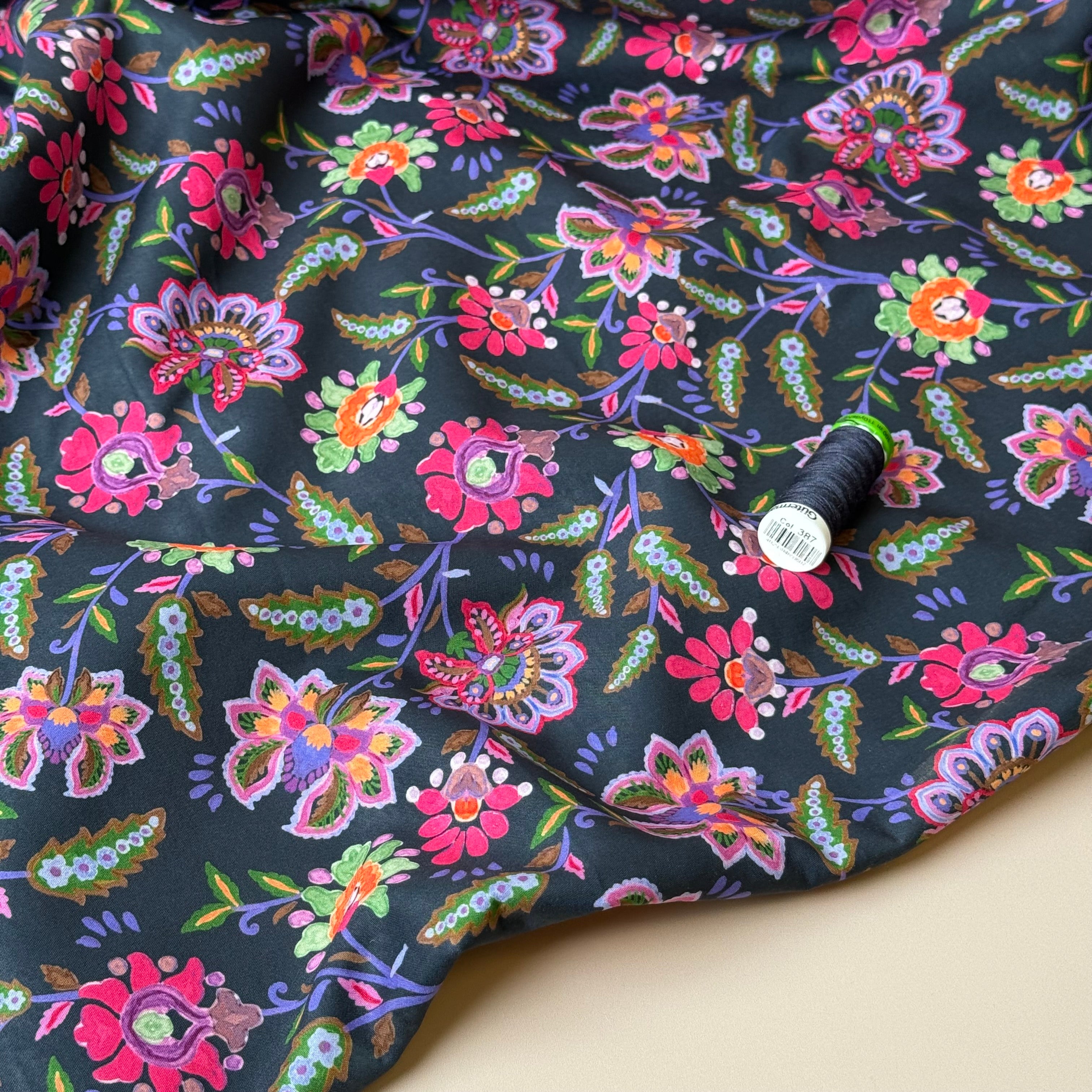 Abstract Floral in Navy Soft Shell Fleece Fabric