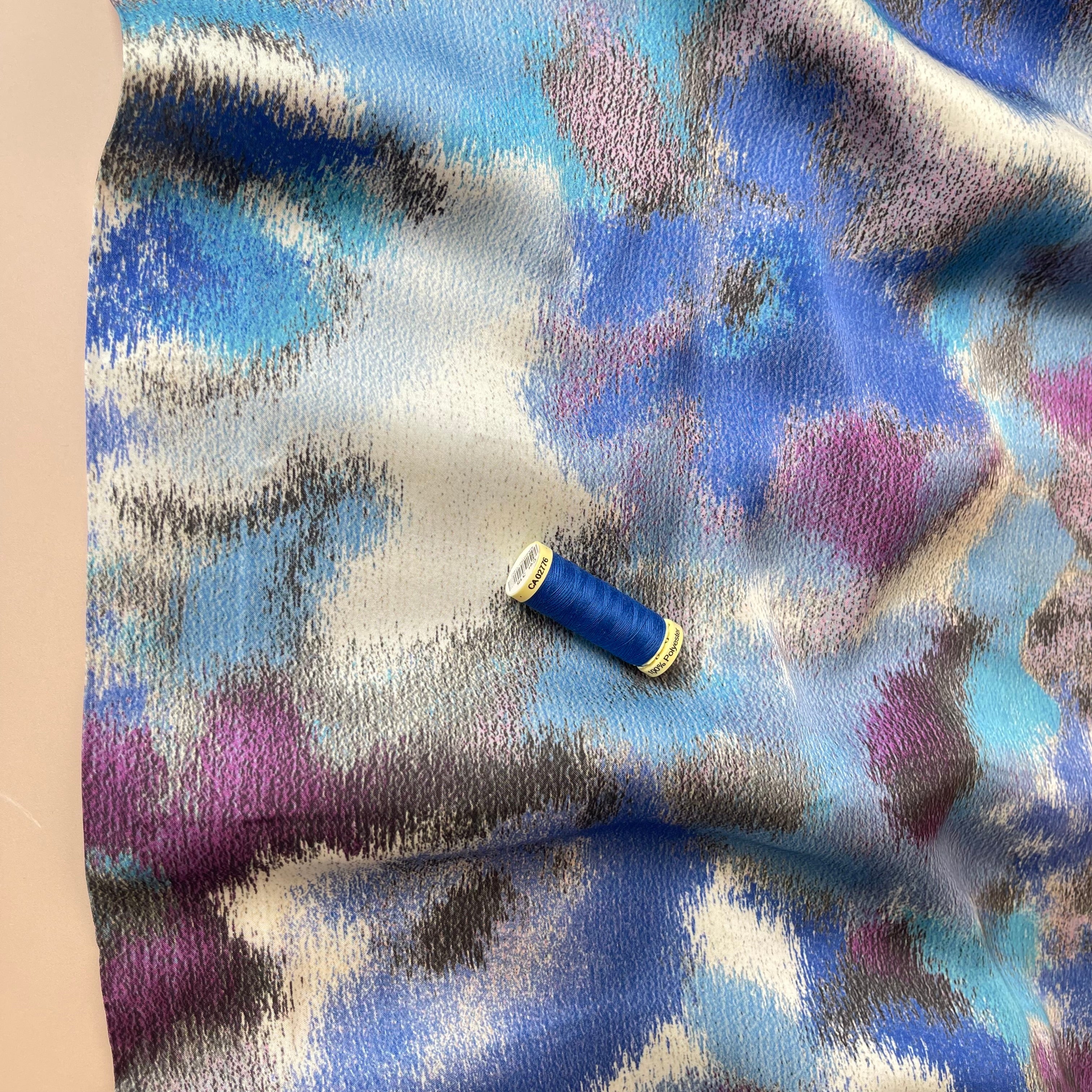Abstract Dreams Blue Viscose Sateen Fabric