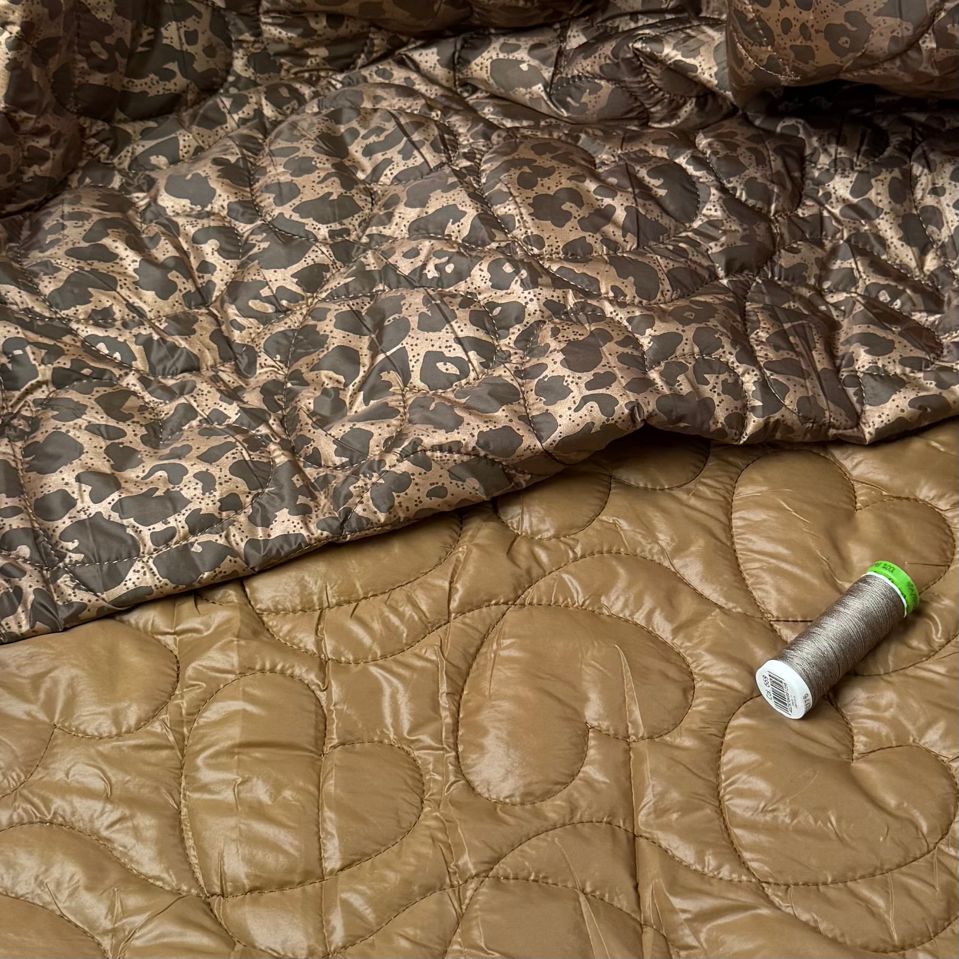 Animal print with Hearts Quilted Puffer Fabric