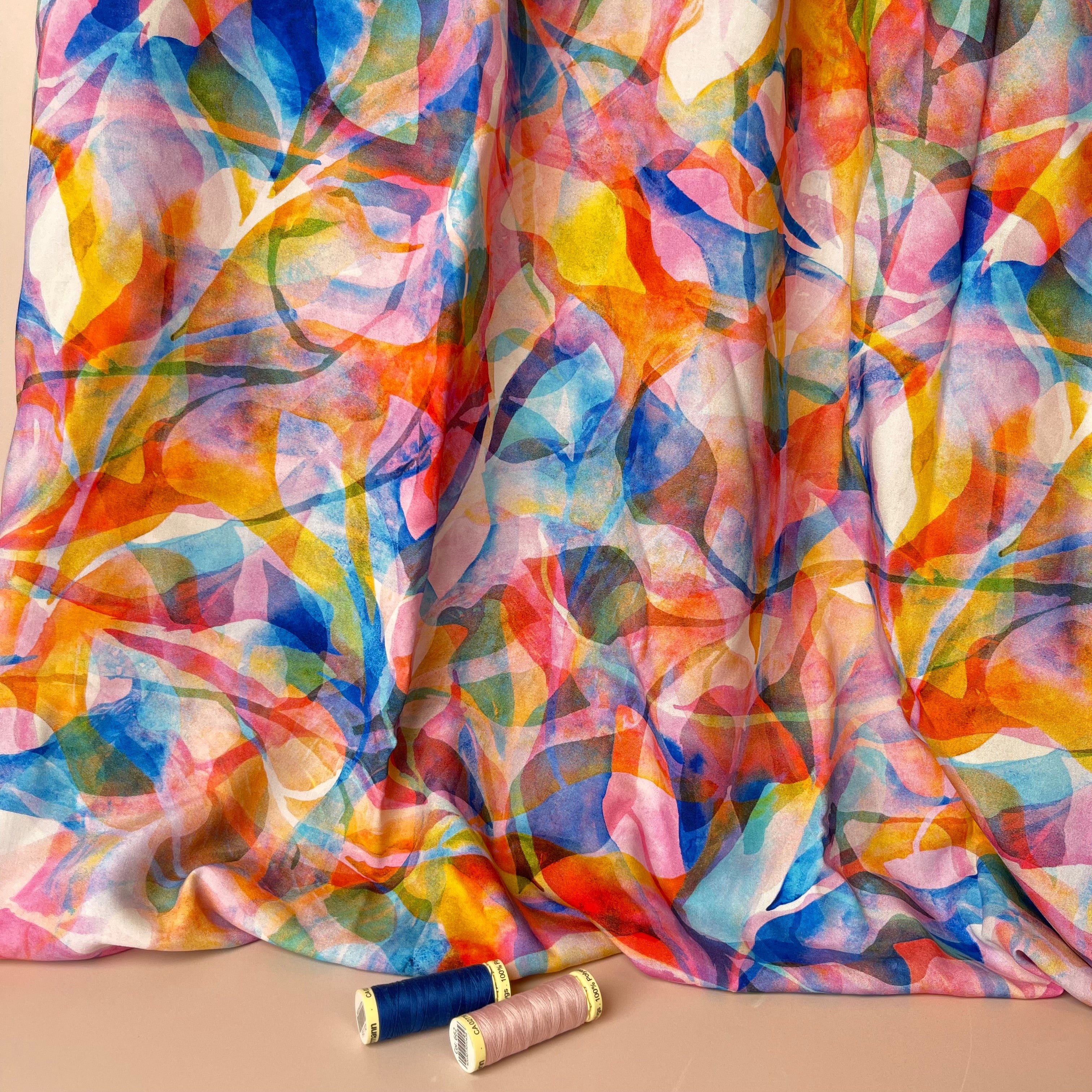 Summer Party - Painted Foliage Sunrise Original Viscose Fabric