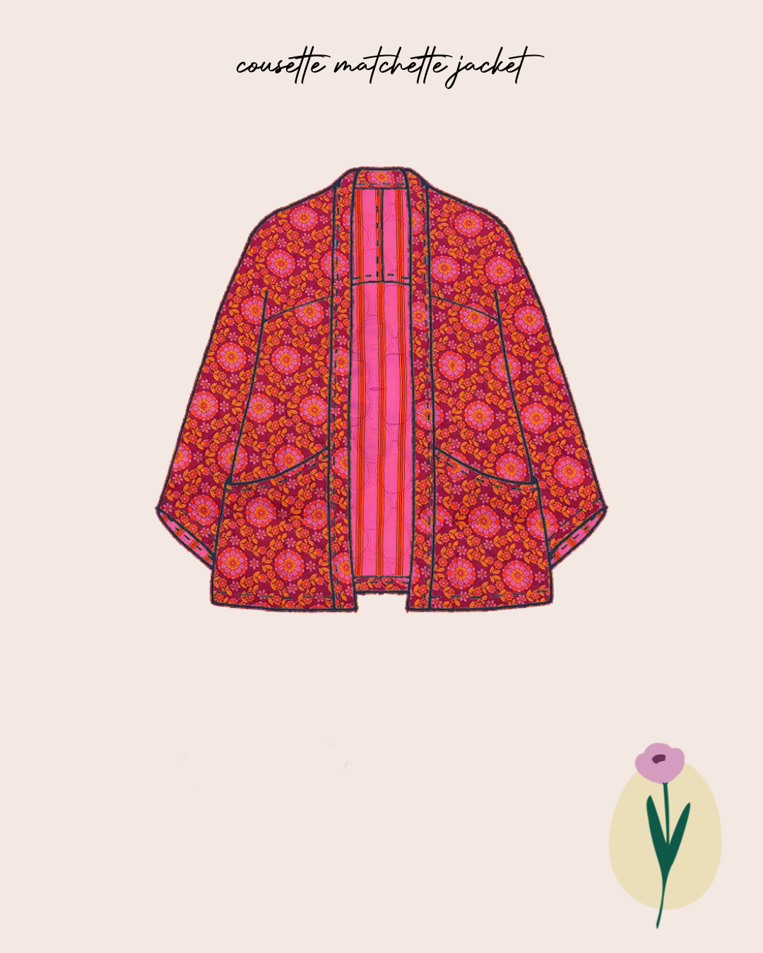 Sewing Kit - Cousette Matchette Cardigan in Kaleidoscope Flower Quilted Cotton (multiple colours)