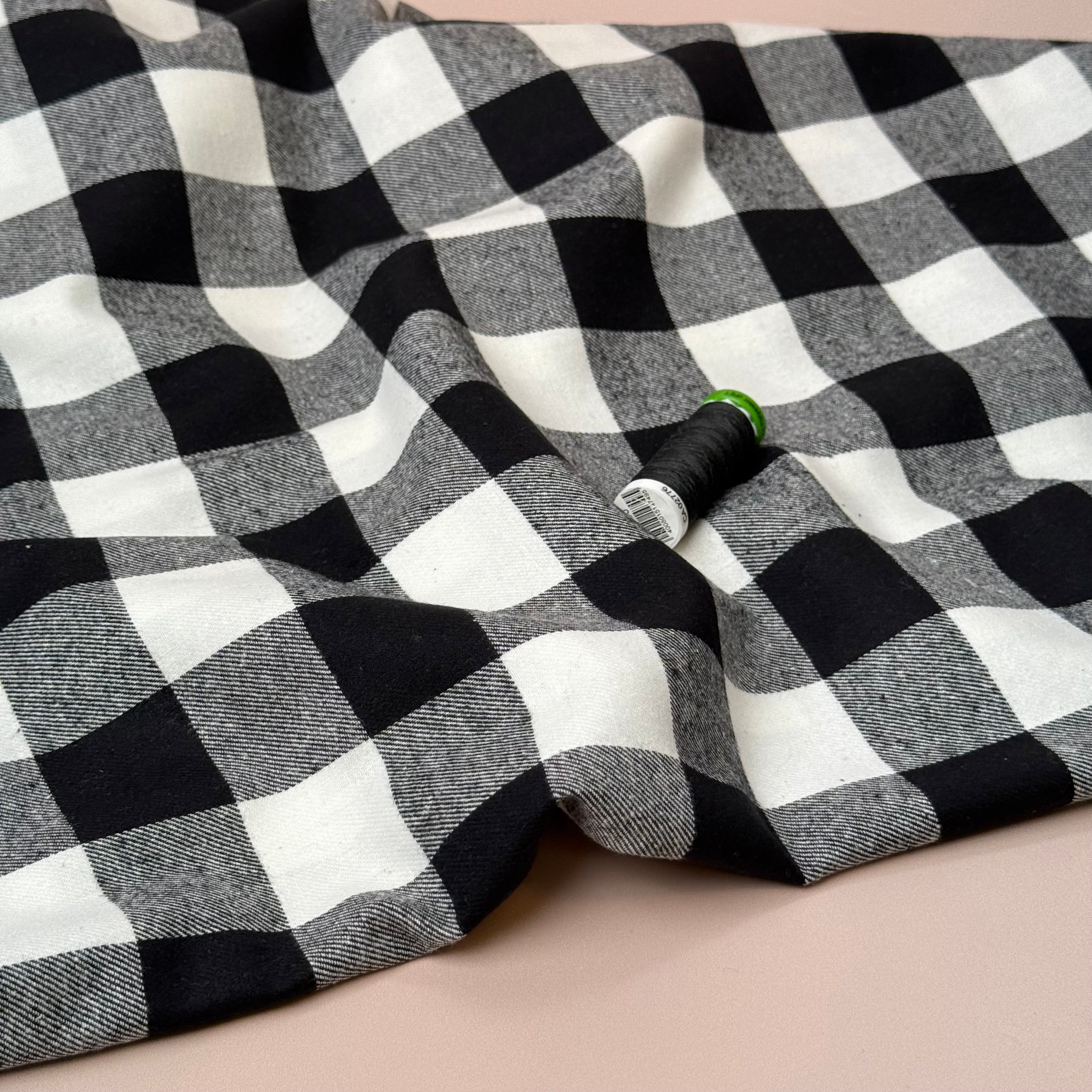 Gingham Black & White Brushed Cotton Flannel