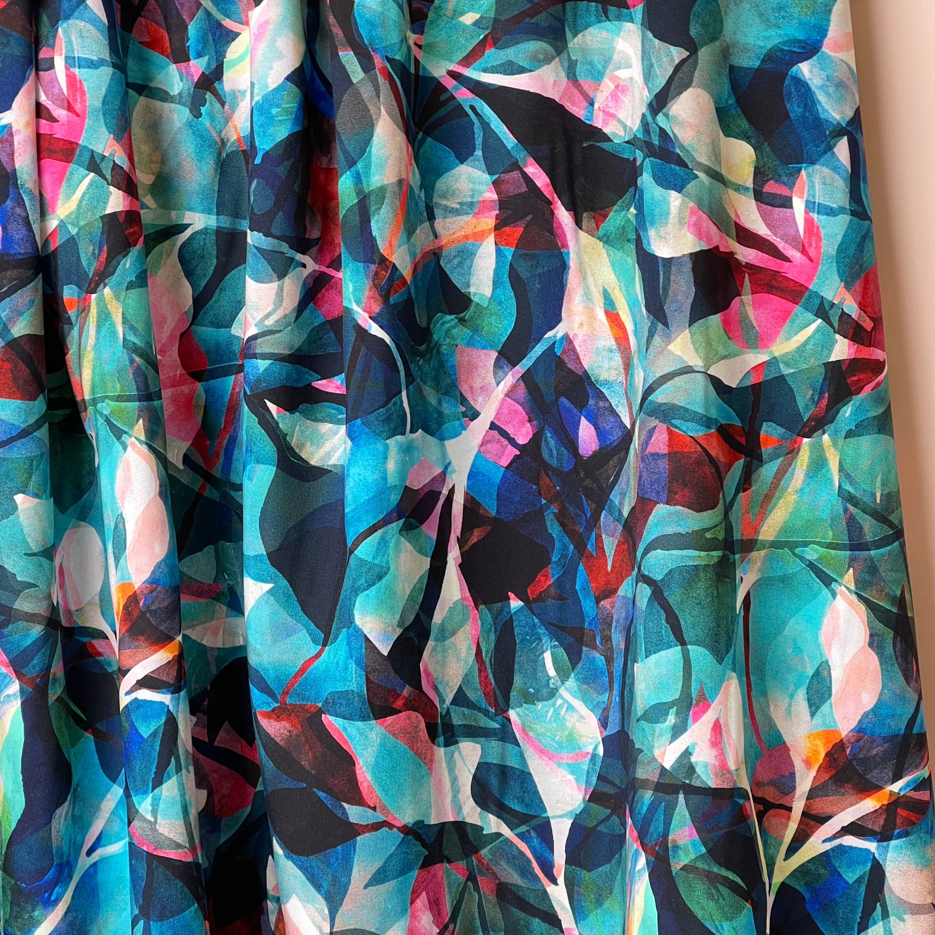 Summer Party - Painted Foliage Teal Viscose Fabric