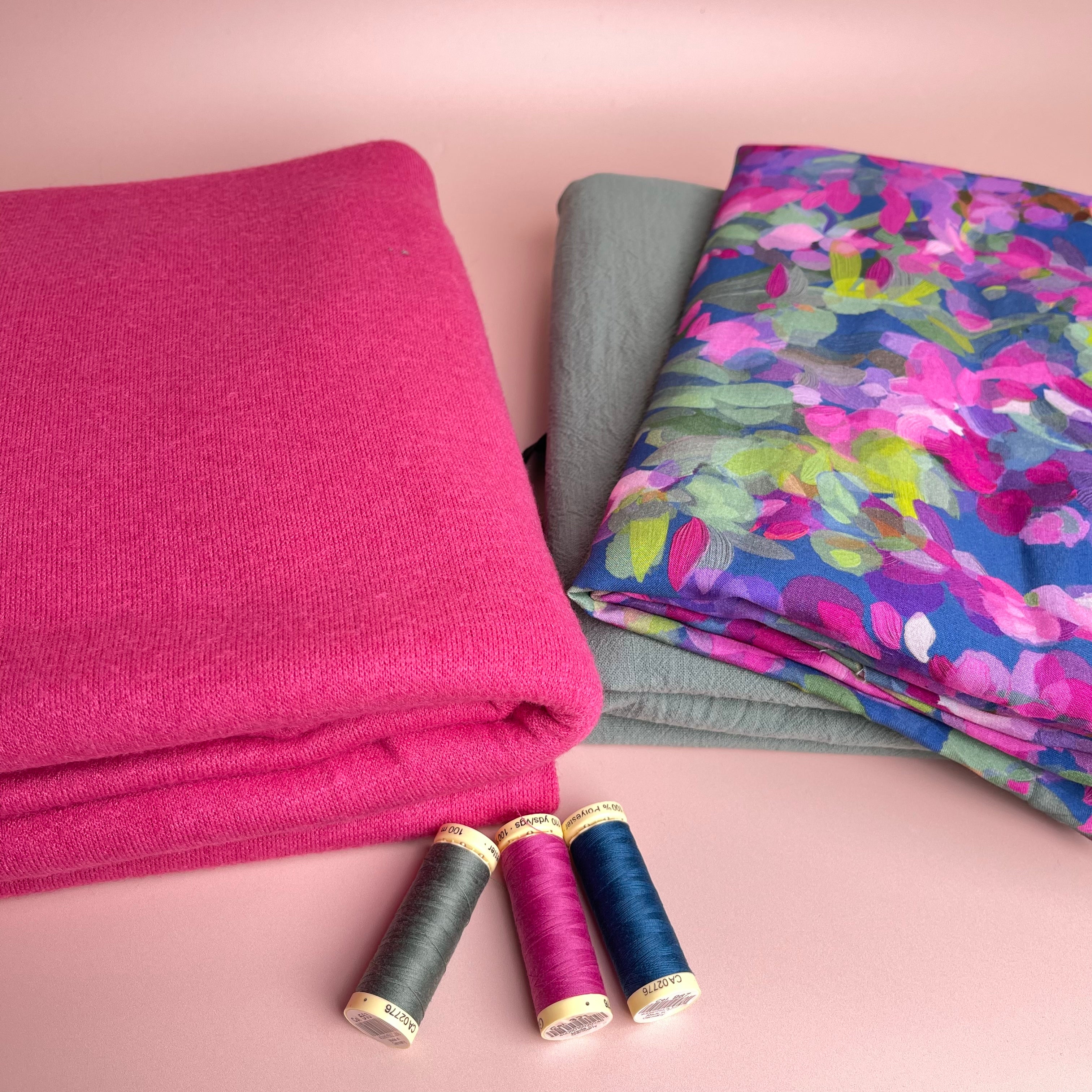 Make an Outfit - Lupine Petals Viscose with Sage Green Cotton and Snug Sweater Knit Bundle