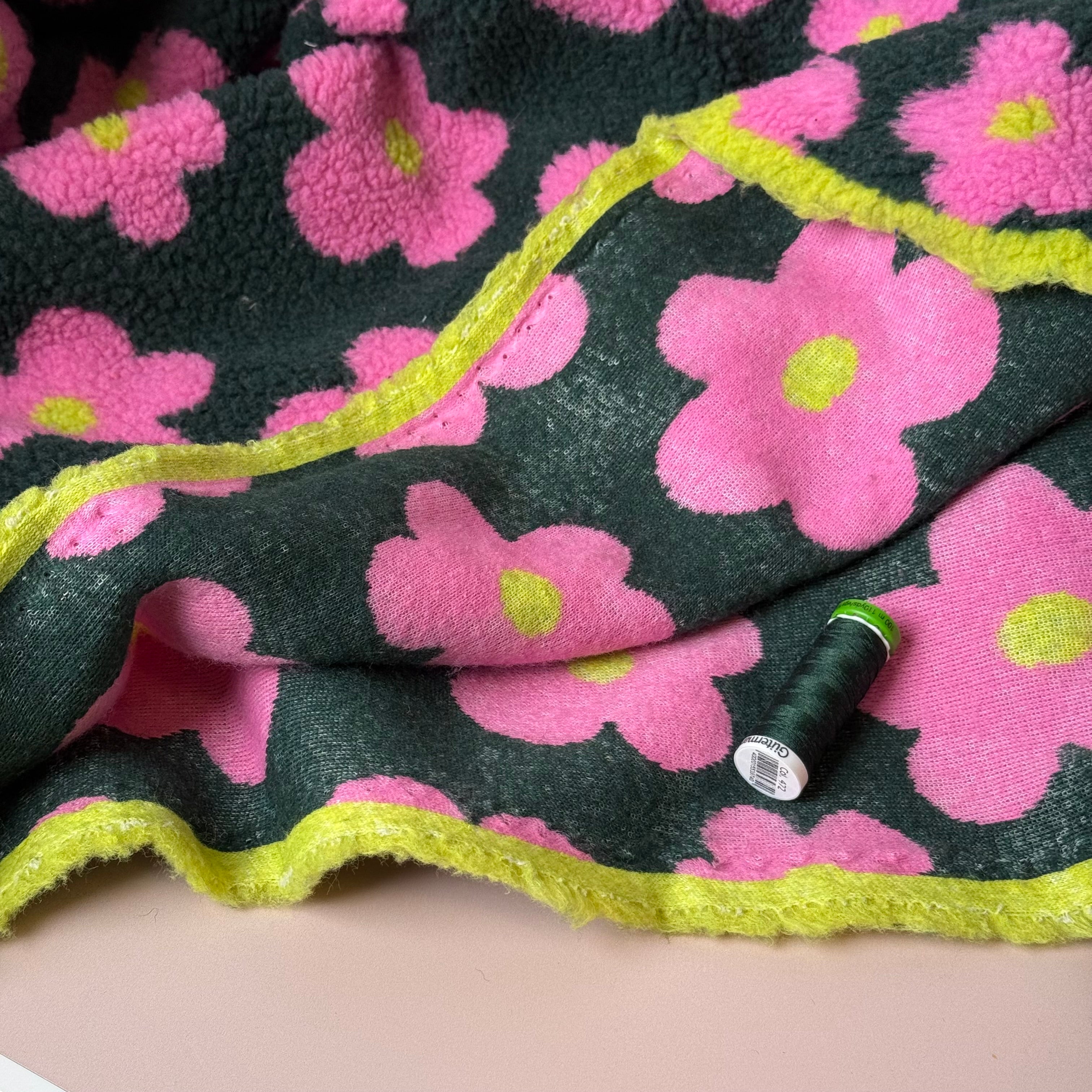 Flowers on Green Teddy Coating Fabric