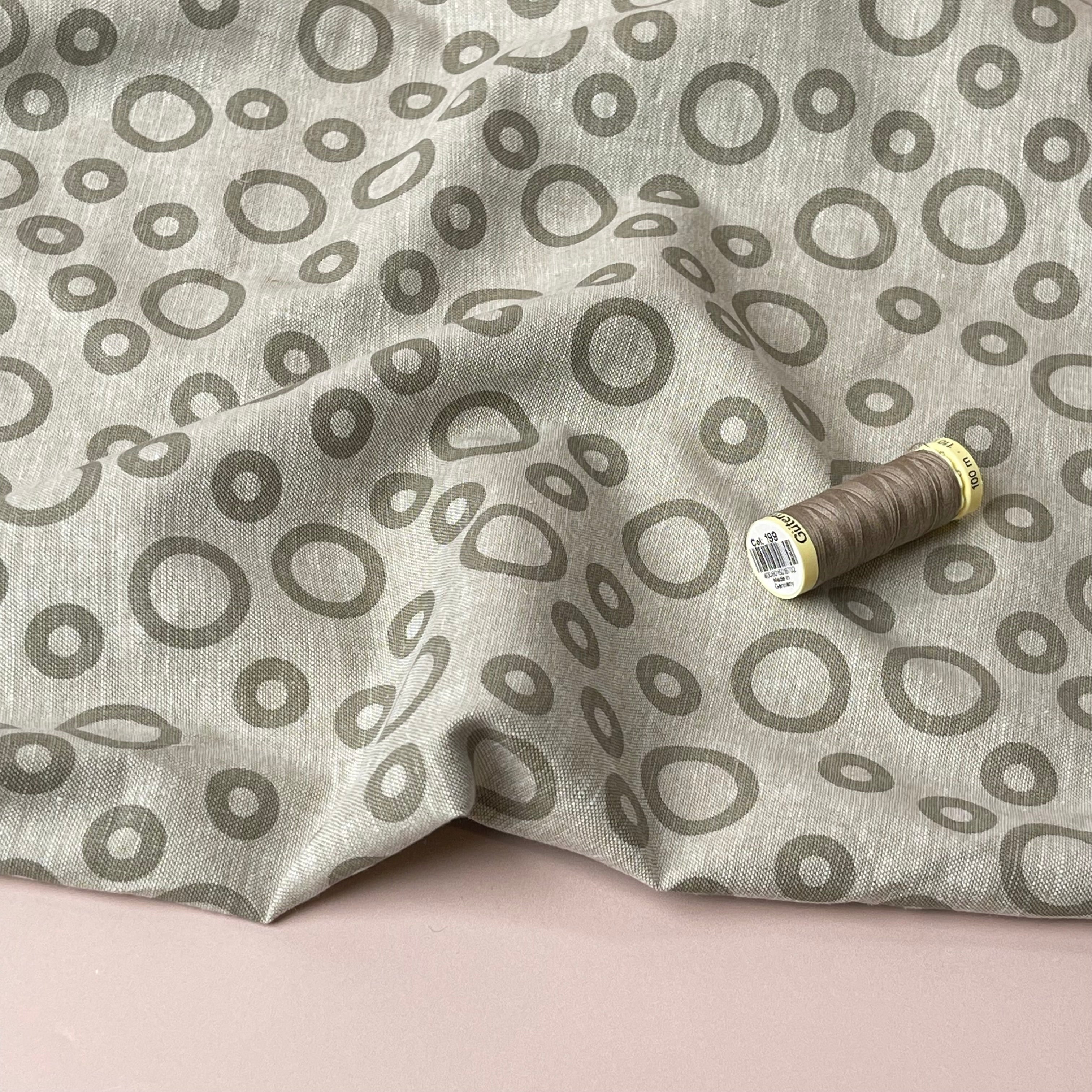 Circles Melange Linen Cotton Fabric in Sand