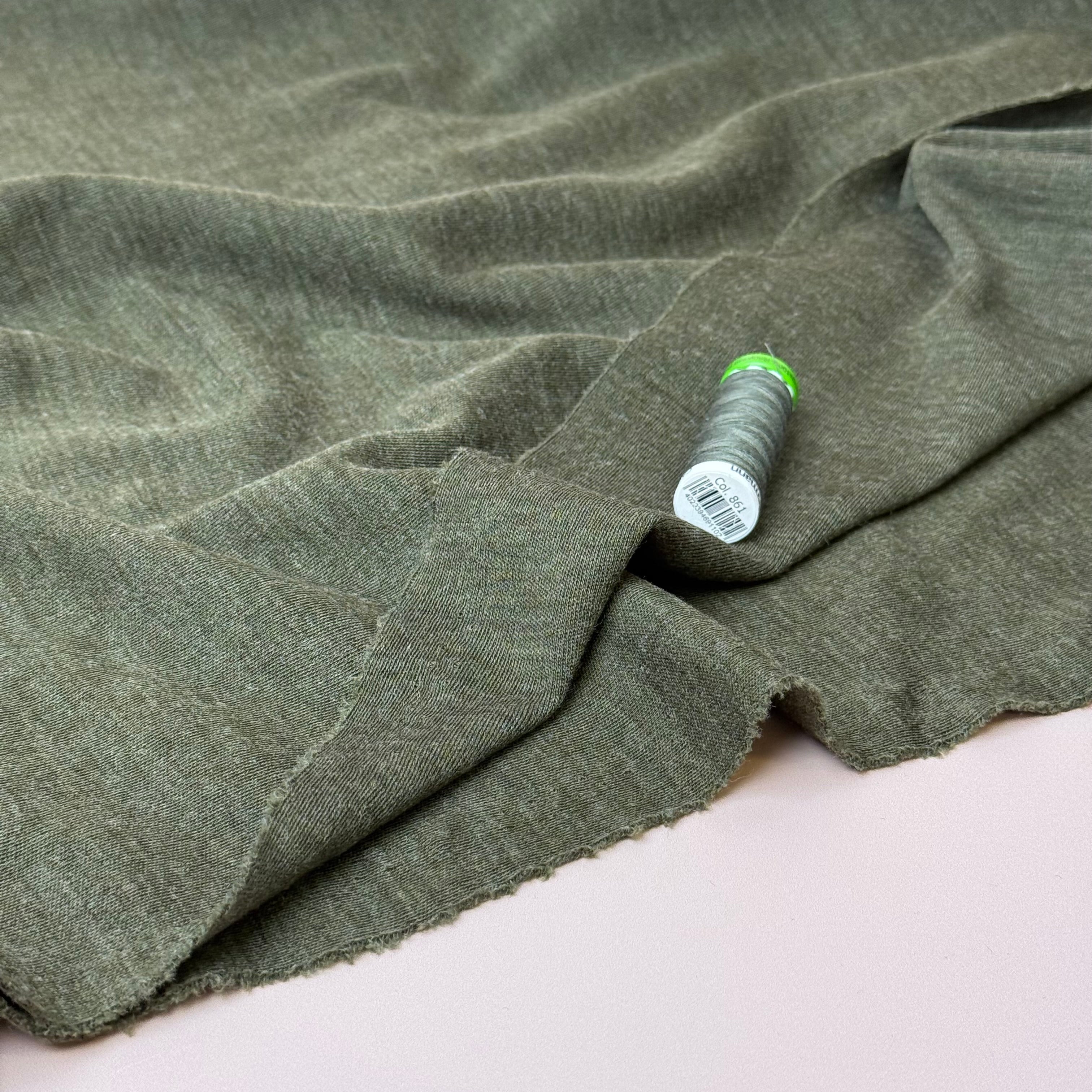 Pure Merino Wool Sweater Knit in Khaki Melange