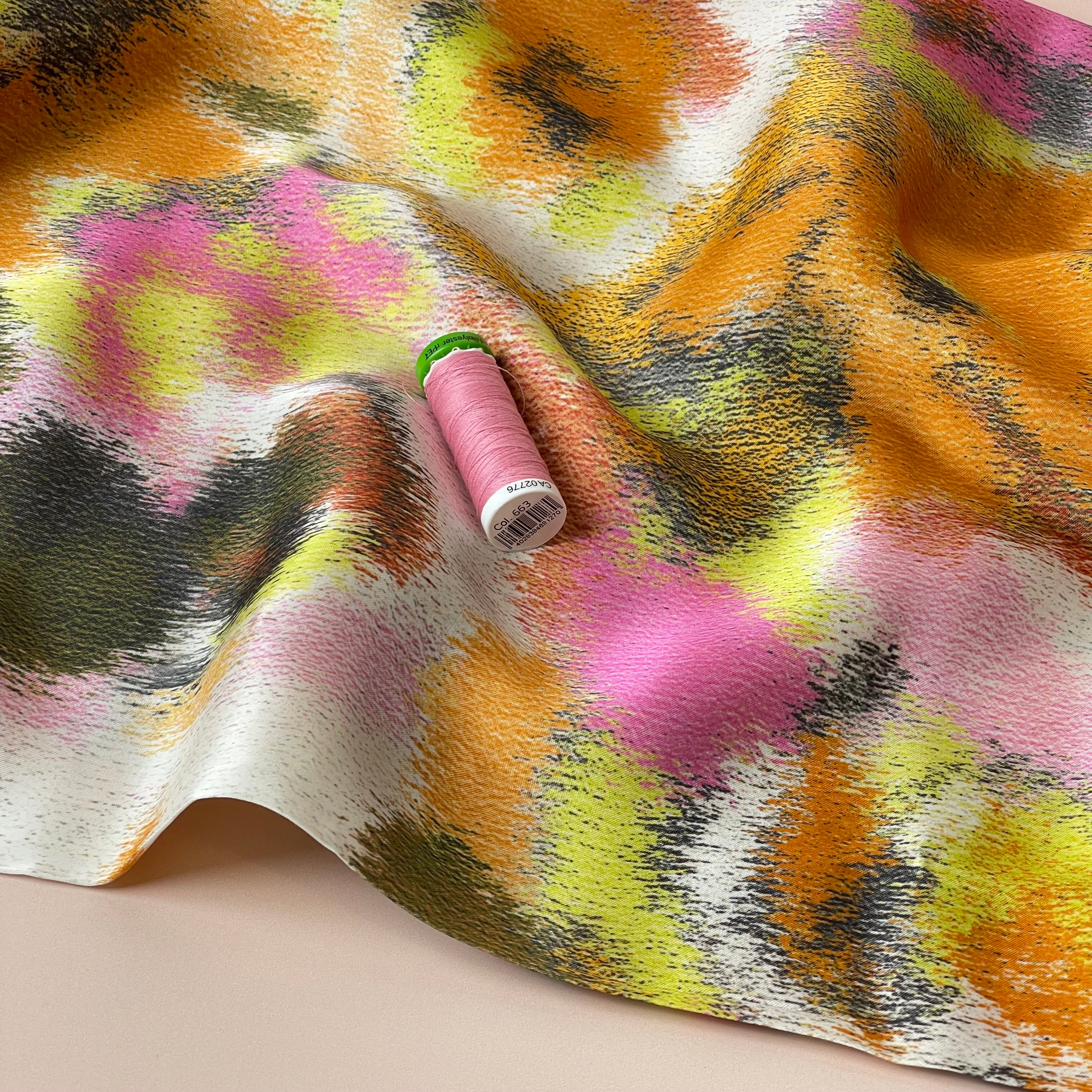 Abstract Dreams Gold Viscose Sateen Fabric