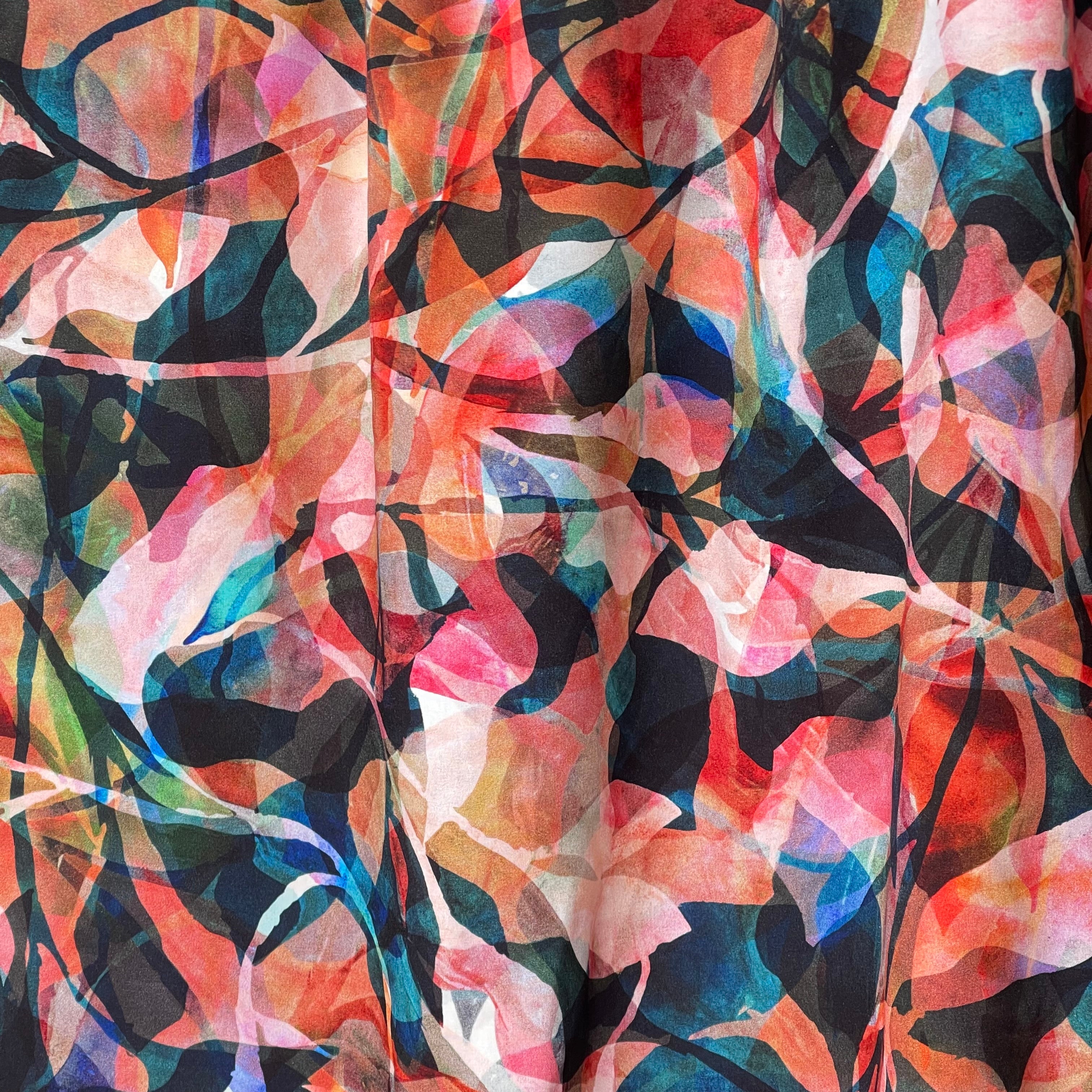 REMNANT 1 Metre - Summer Party - Painted Foliage Sunset Viscose Fabric
