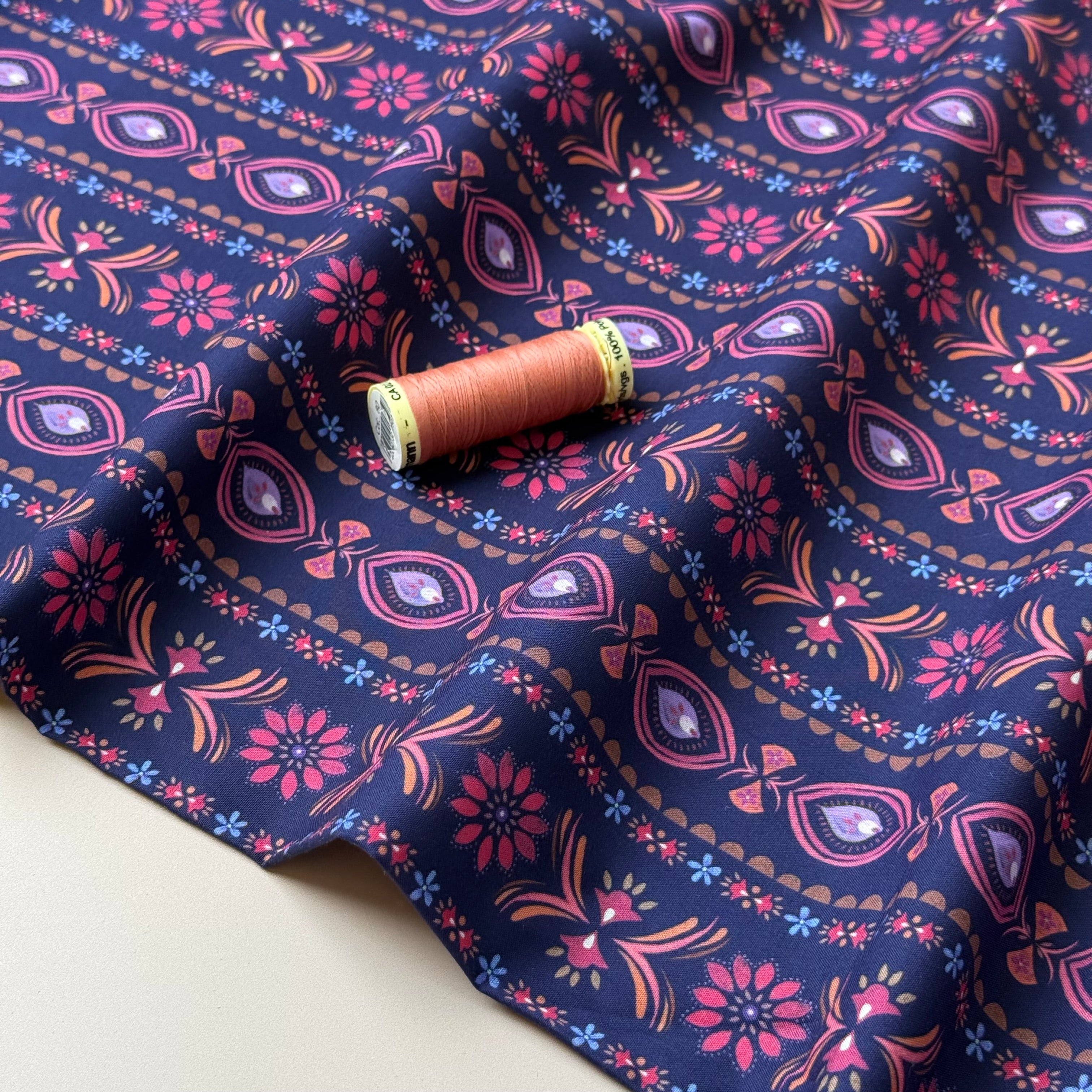 Ornament Flowers in Line Fine Cotton Poplin Fabric